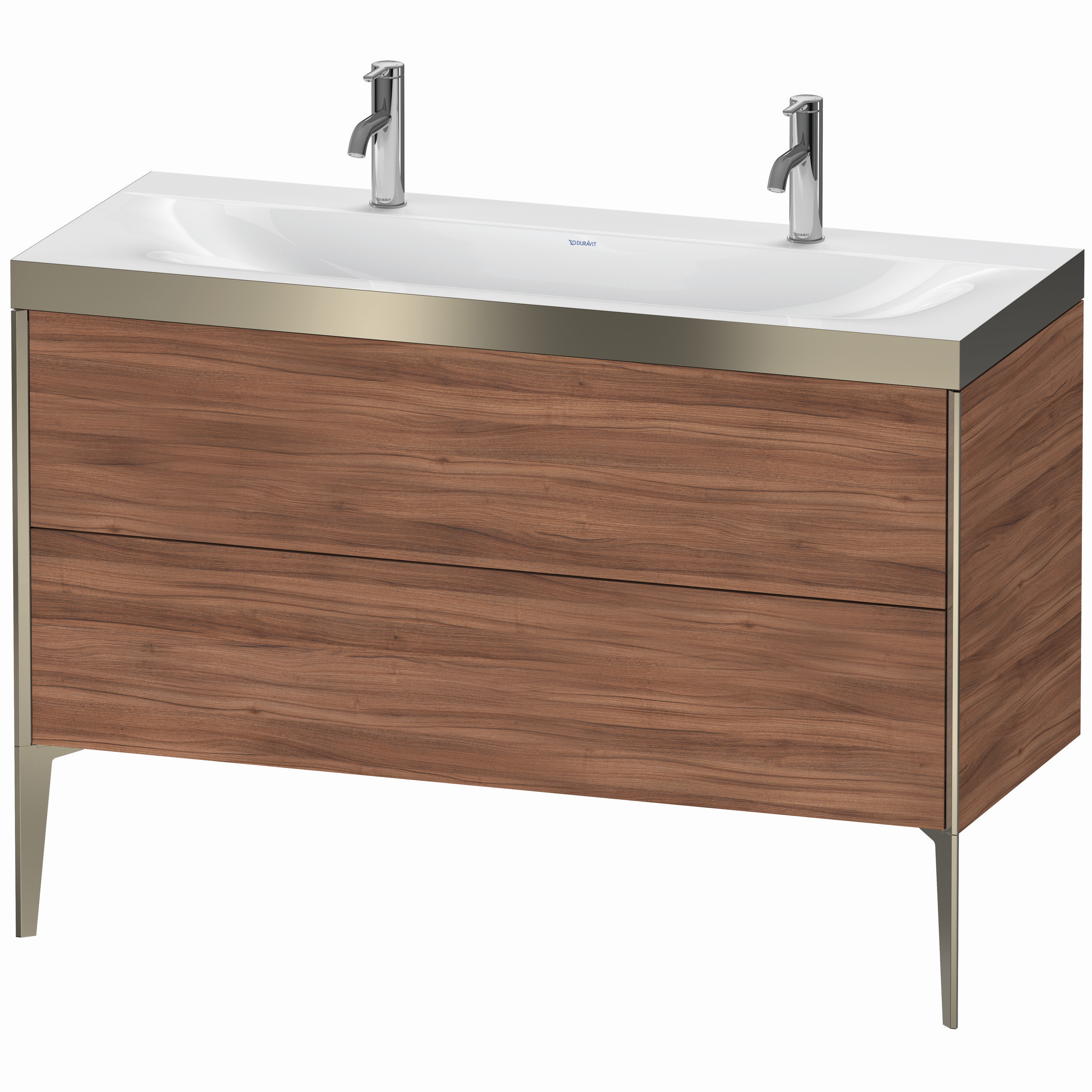 Duravit Waschtisch-Unterschrank c-bonded XViu 120x48cm, 2 Auszüge, ohne Hahnloch, champagner matt, Rahmen P, nussbaum natur