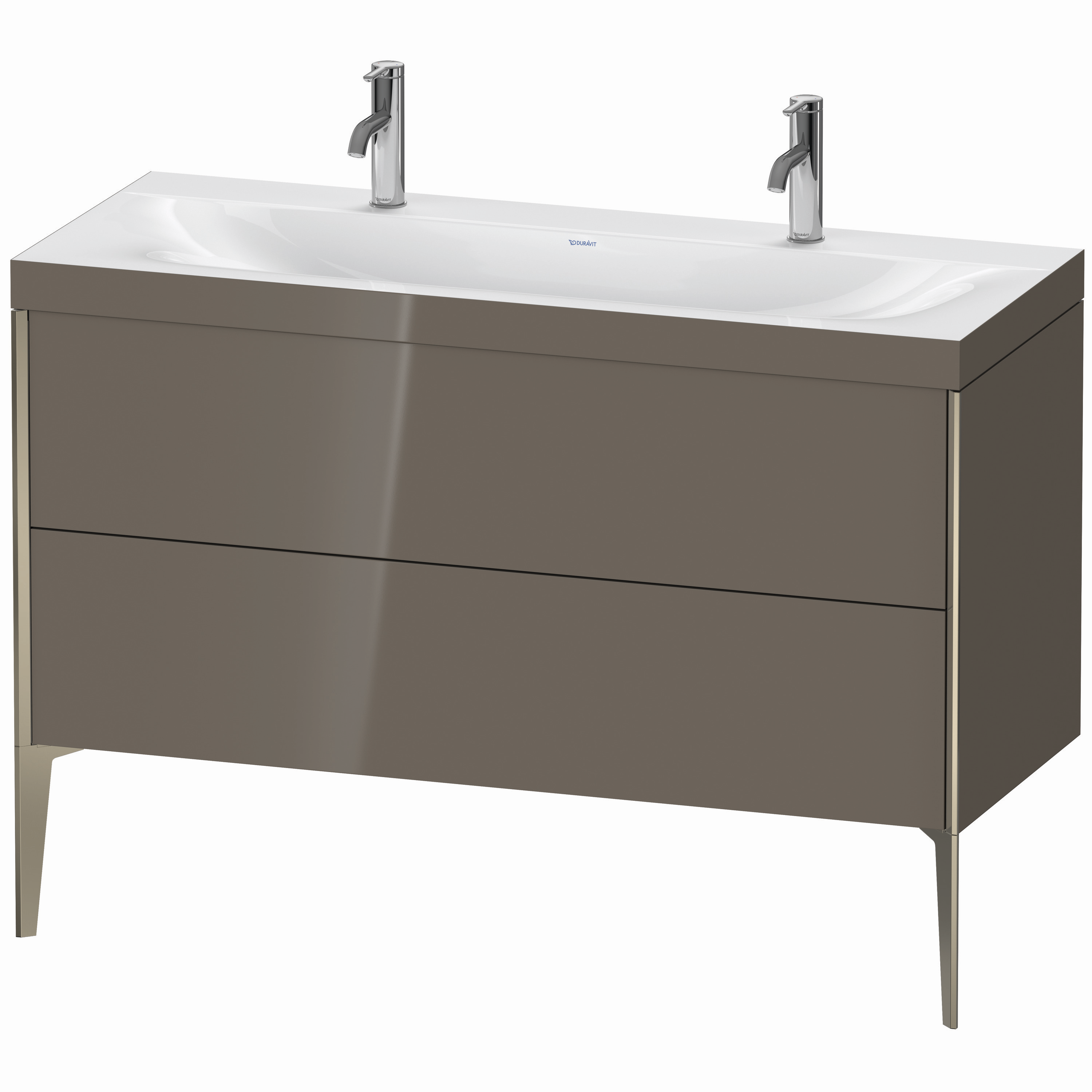 Duravit Waschtisch-Unterschrank c-bonded XViu 120x48cm, 2 Auszüge, ohne Hahnloch, champagner matt, Rahmen C, flannel grey hochglanz