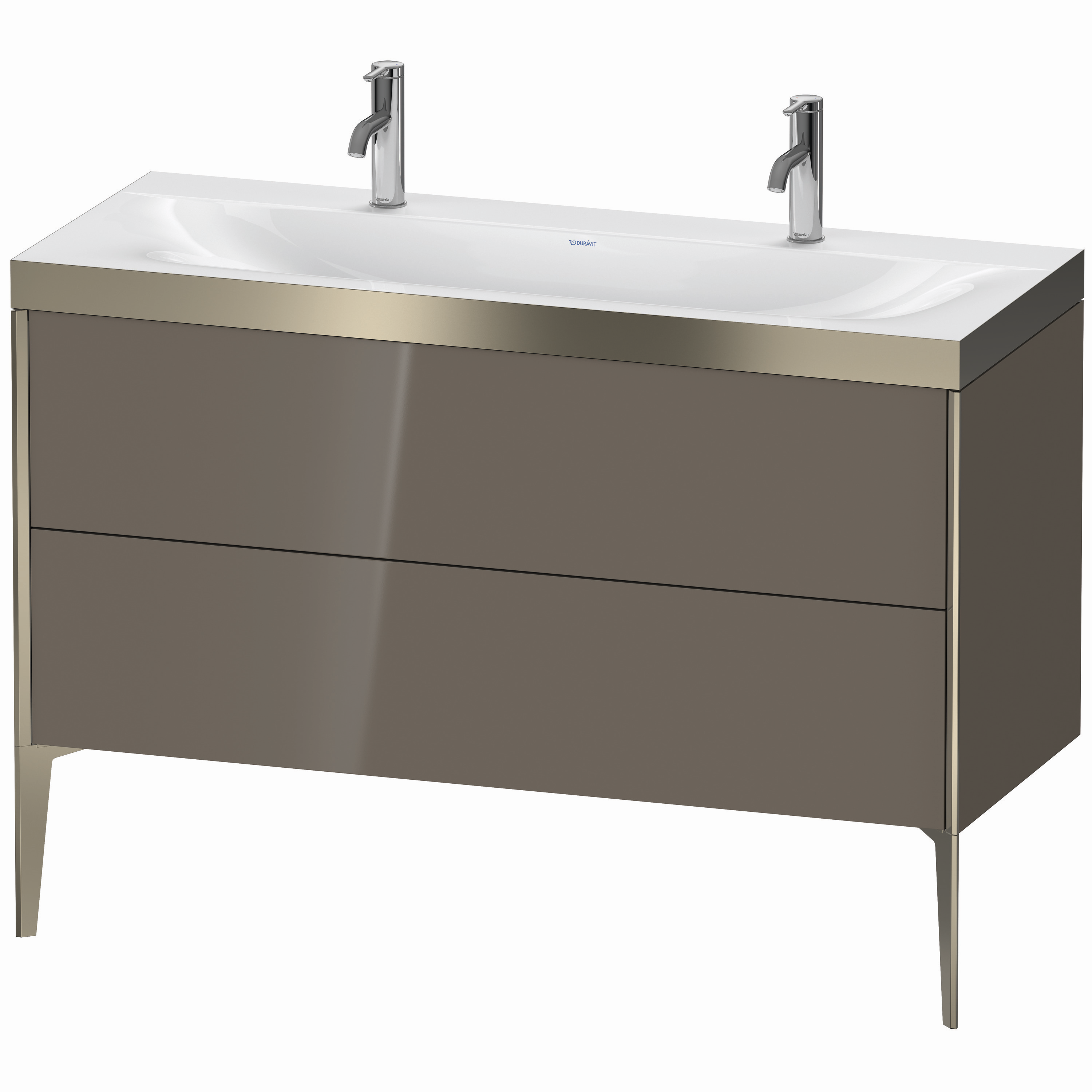 Duravit Waschtisch-Unterschrank c-bonded XViu 120x48cm, 2 Auszüge, ohne Hahnloch, champagner matt, Rahmen P, flannel grey hochglanz