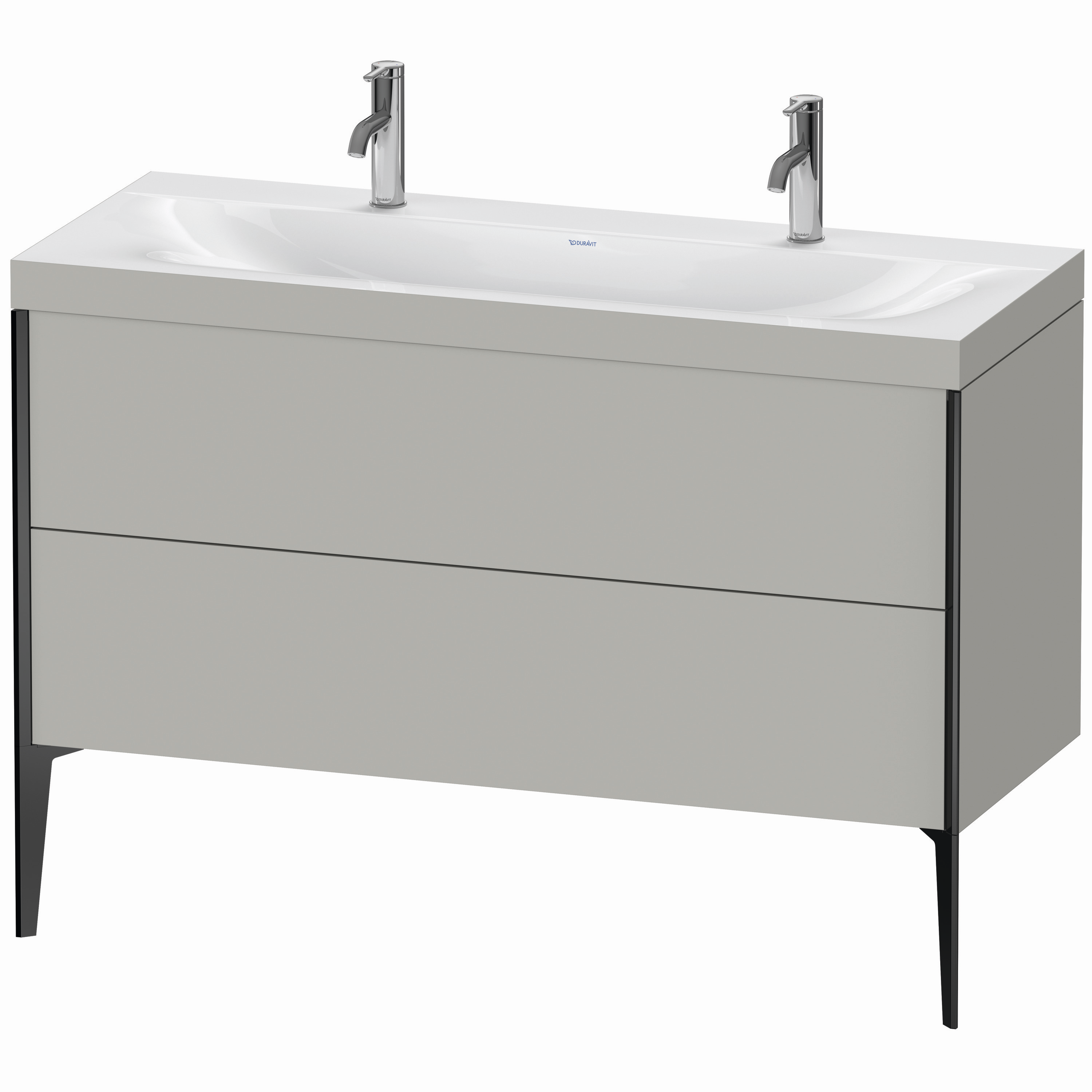 Duravit Waschtisch-Unterschrank c-bonded XViu 120x48cm, 2 Auszüge, ohne Hahnloch, schwarz matt, Rahmen C, betongrau matt