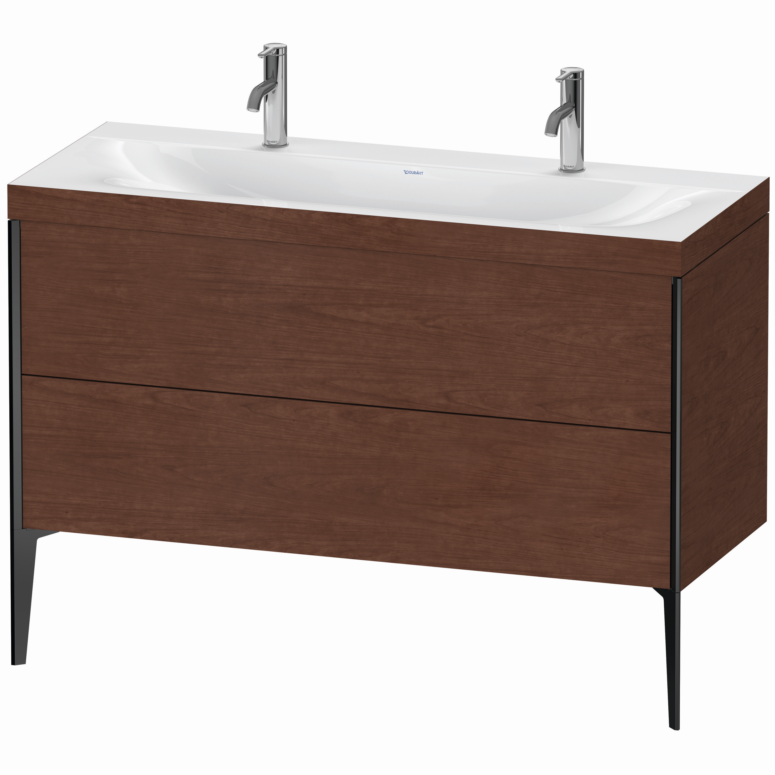 Duravit Waschtisch-Unterschrank c-bonded XViu 120x48cm, 2 Auszüge, ohne Hahnloch, schwarz matt, Rahmen C, amerikanischer nussbaum