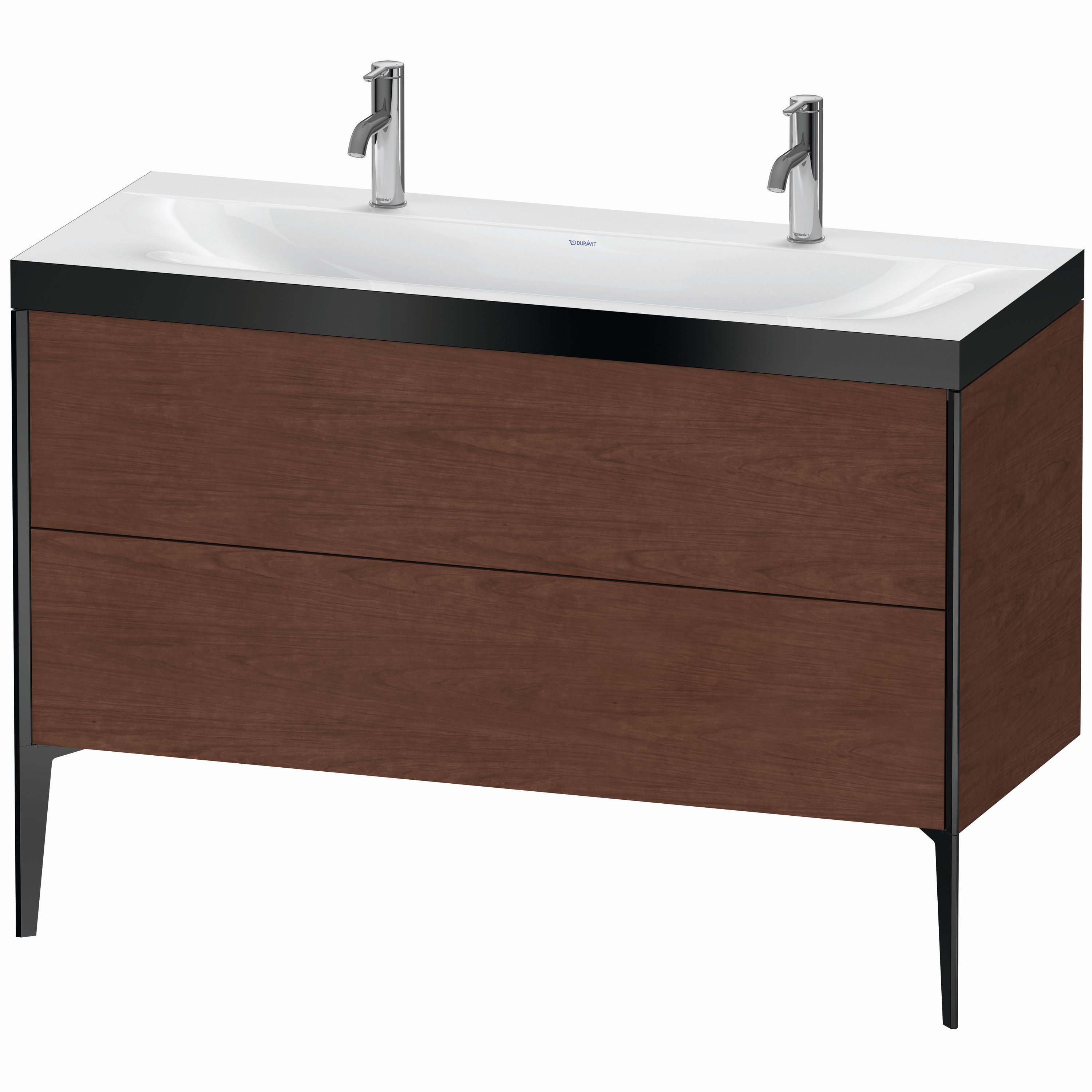 Duravit Waschtisch-Unterschrank c-bonded XViu 120x48cm, 2 Auszüge, ohne Hahnloch, schwarz matt, Rahmen P, amerikanischer nussbaum