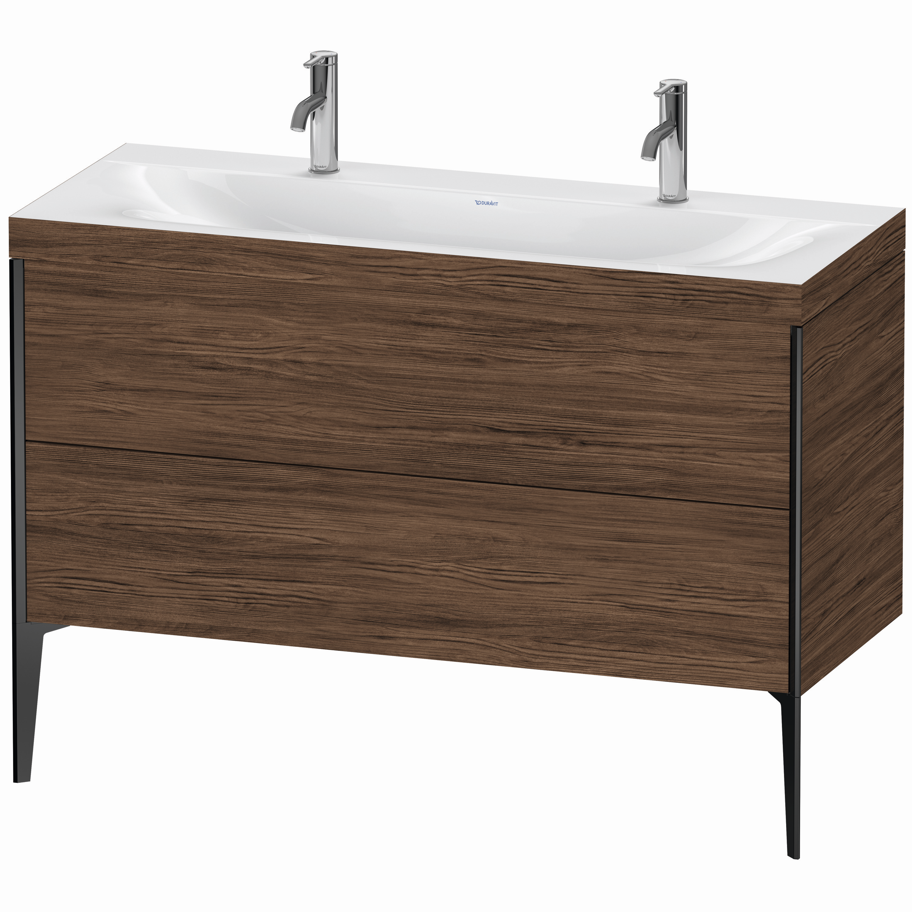 Duravit Waschtisch-Unterschrank c-bonded XViu 120x48cm, 2 Auszüge, ohne Hahnloch, schwarz matt, Rahmen C, nussbaum dunkel