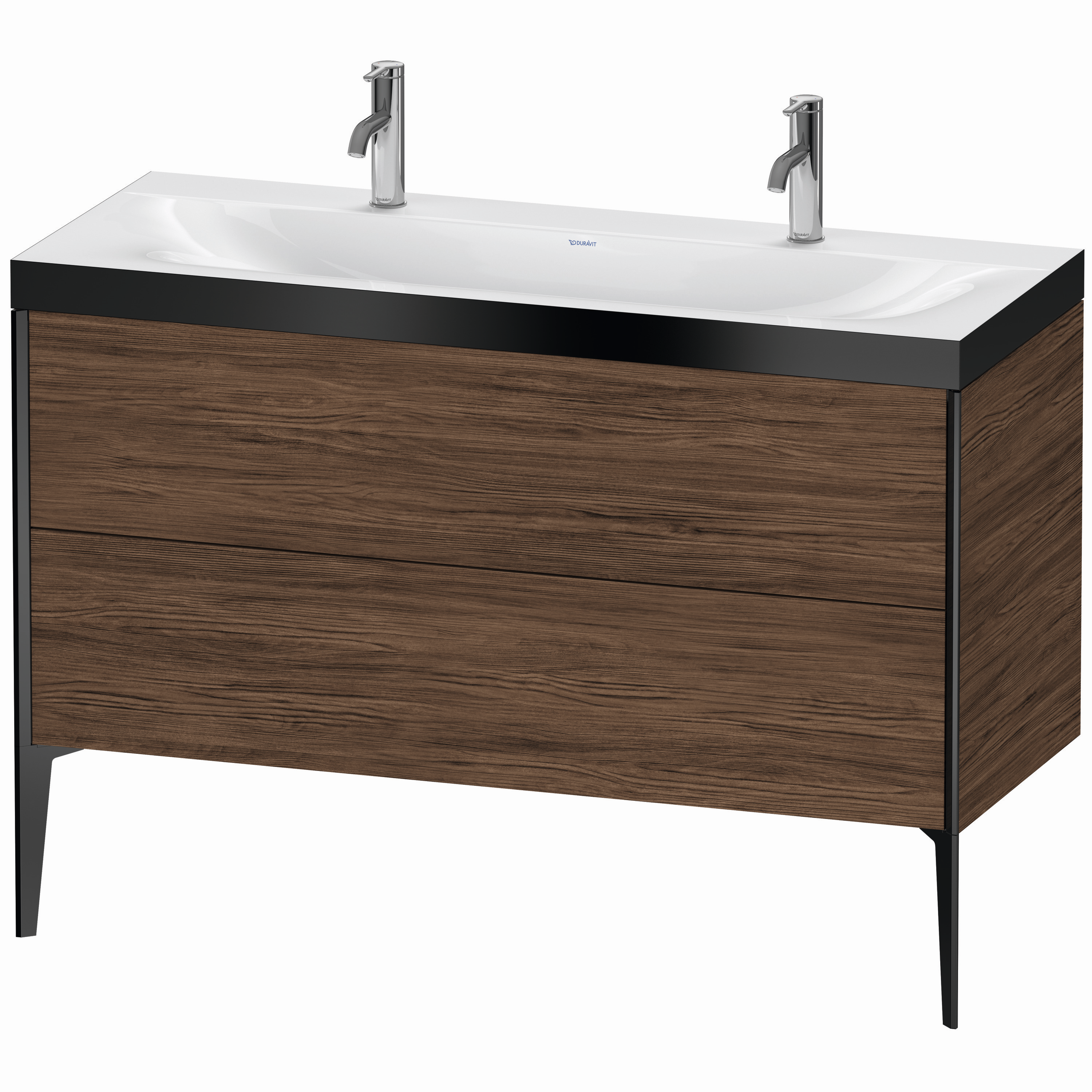 Duravit Waschtisch-Unterschrank c-bonded XViu 120x48cm, 2 Auszüge, ohne Hahnloch, schwarz matt, Rahmen P, nussbaum dunkel