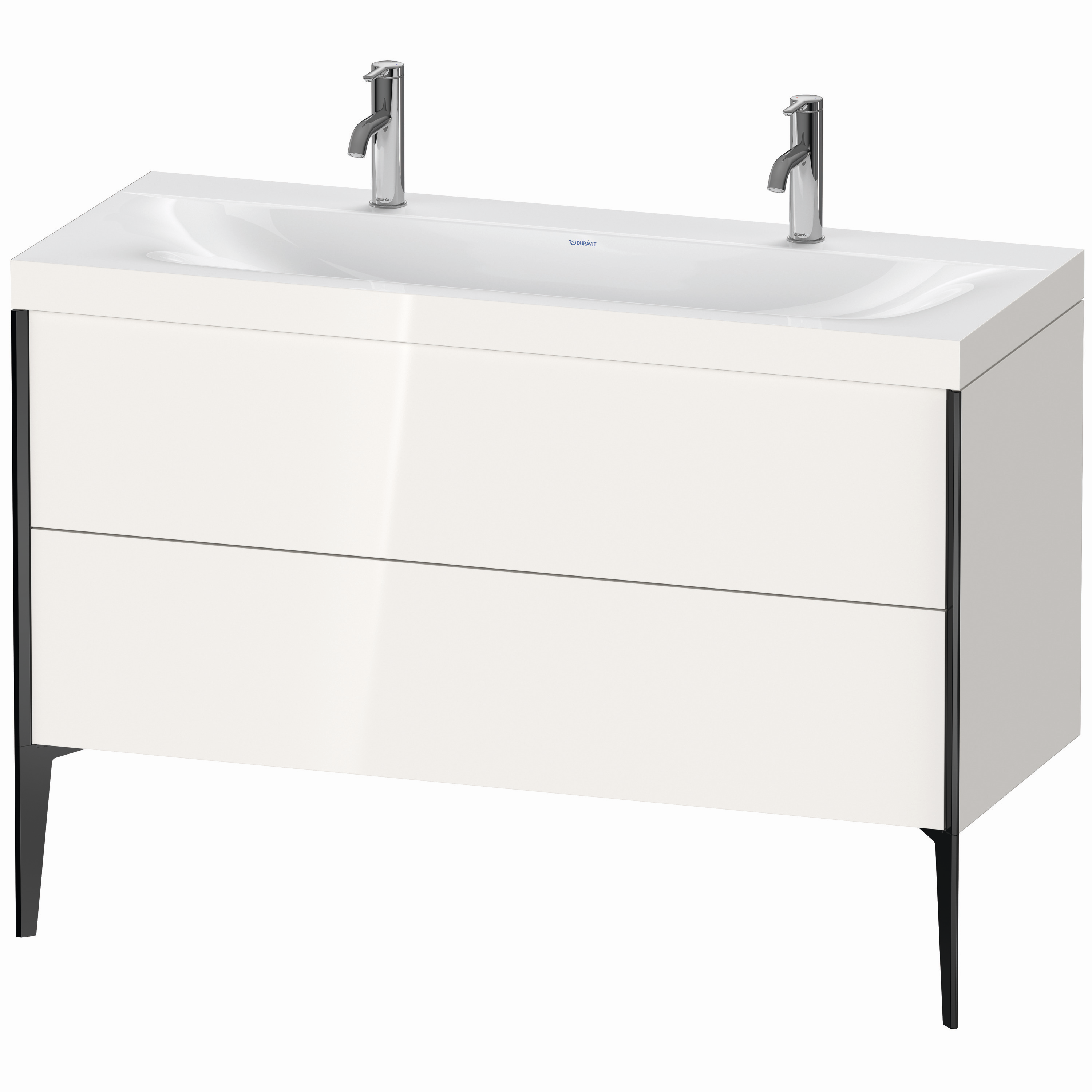 Duravit Waschtisch-Unterschrank c-bonded XViu 120x48cm, 2 Auszüge, ohne Hahnloch, schwarz matt, Rahmen C, weiß hochglanz