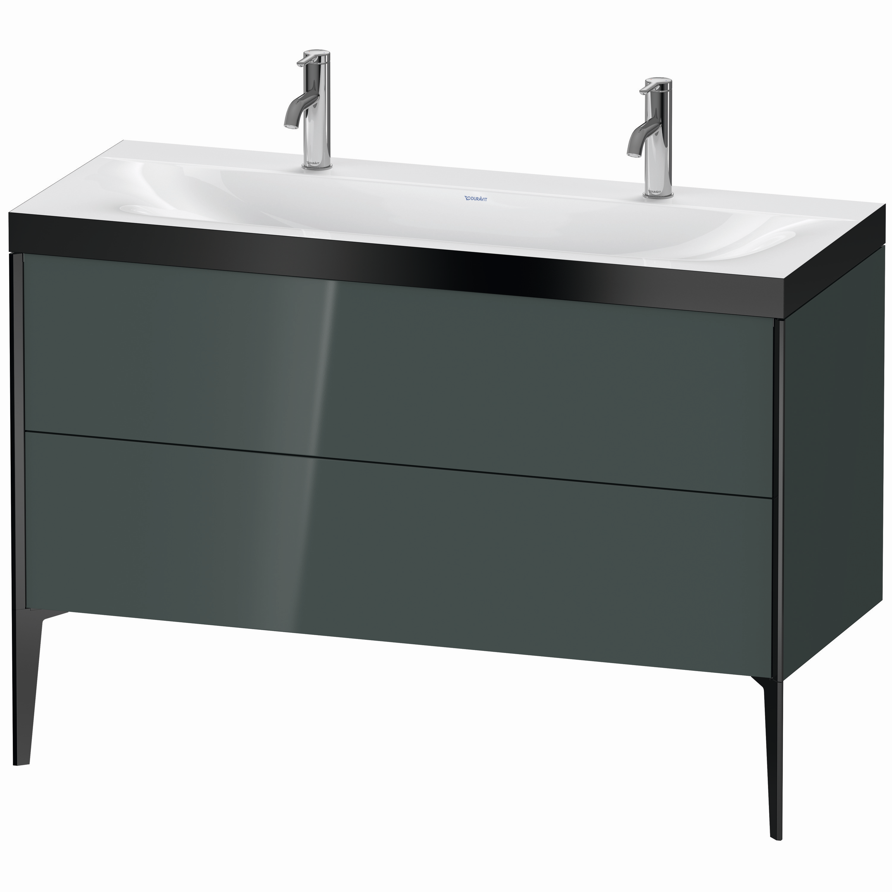 Duravit Waschtisch-Unterschrank c-bonded XViu 120x48cm, 2 Auszüge, ohne Hahnloch, schwarz matt, Rahmen P, dolomiti grey hochglanz