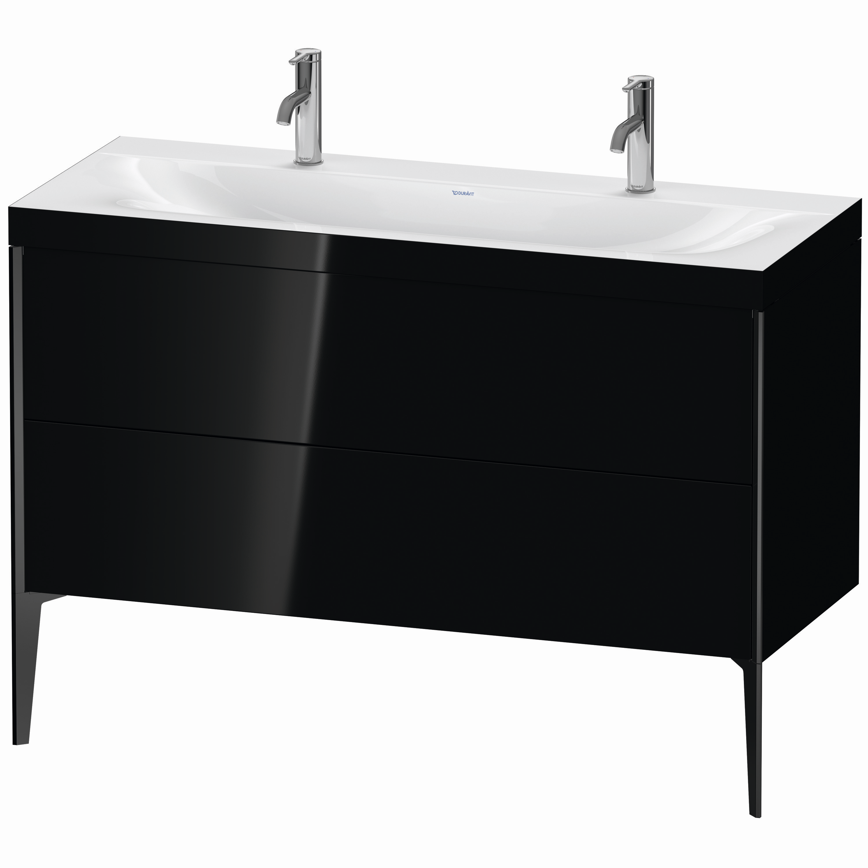 Duravit Waschtisch-Unterschrank c-bonded XViu 120x48cm, 2 Auszüge, ohne Hahnloch, schwarz matt, Rahmen C, schwarz hochglanz