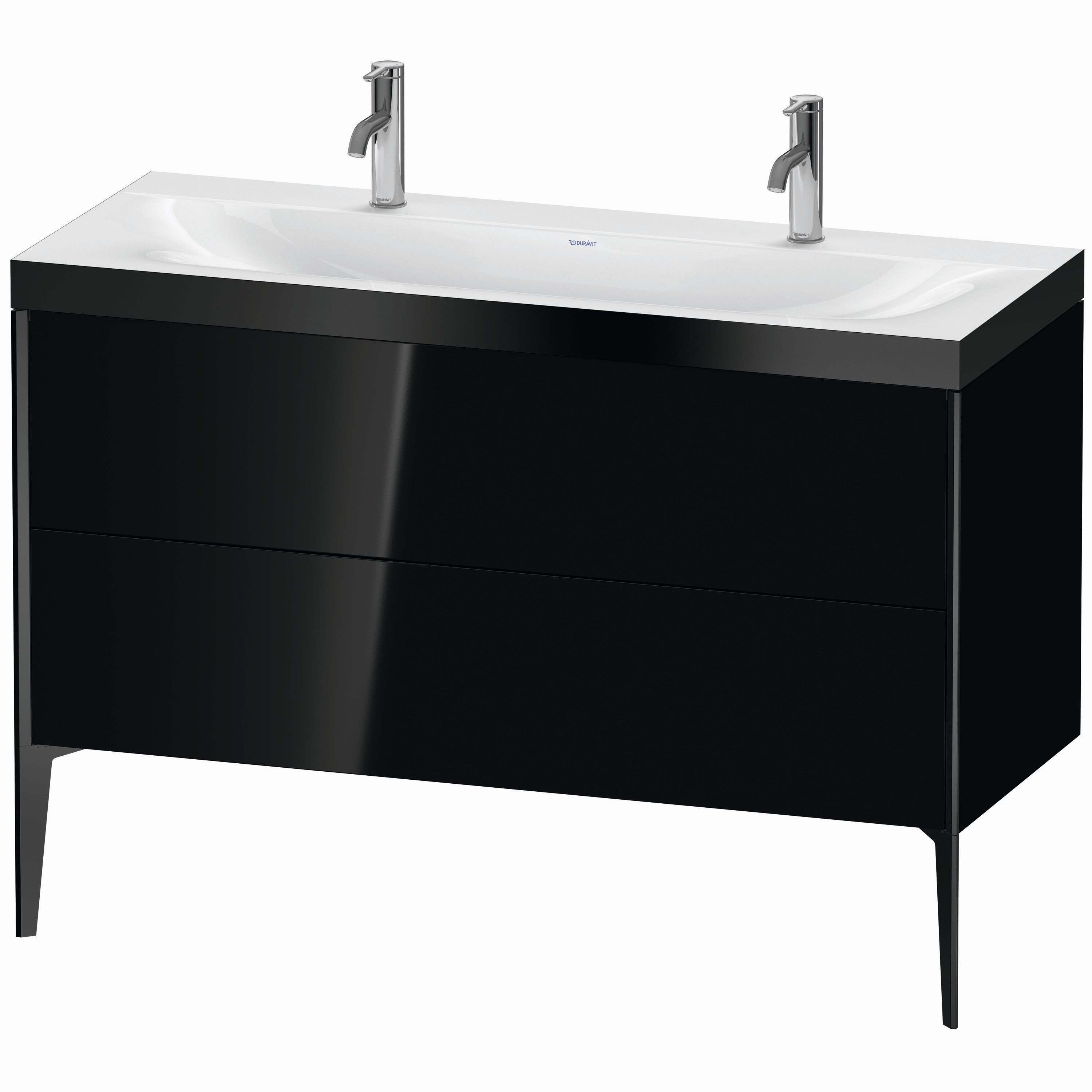 Duravit Waschtisch-Unterschrank c-bonded XViu 120x48cm, 2 Auszüge, ohne Hahnloch, schwarz matt, Rahmen P, schwarz hochglanz