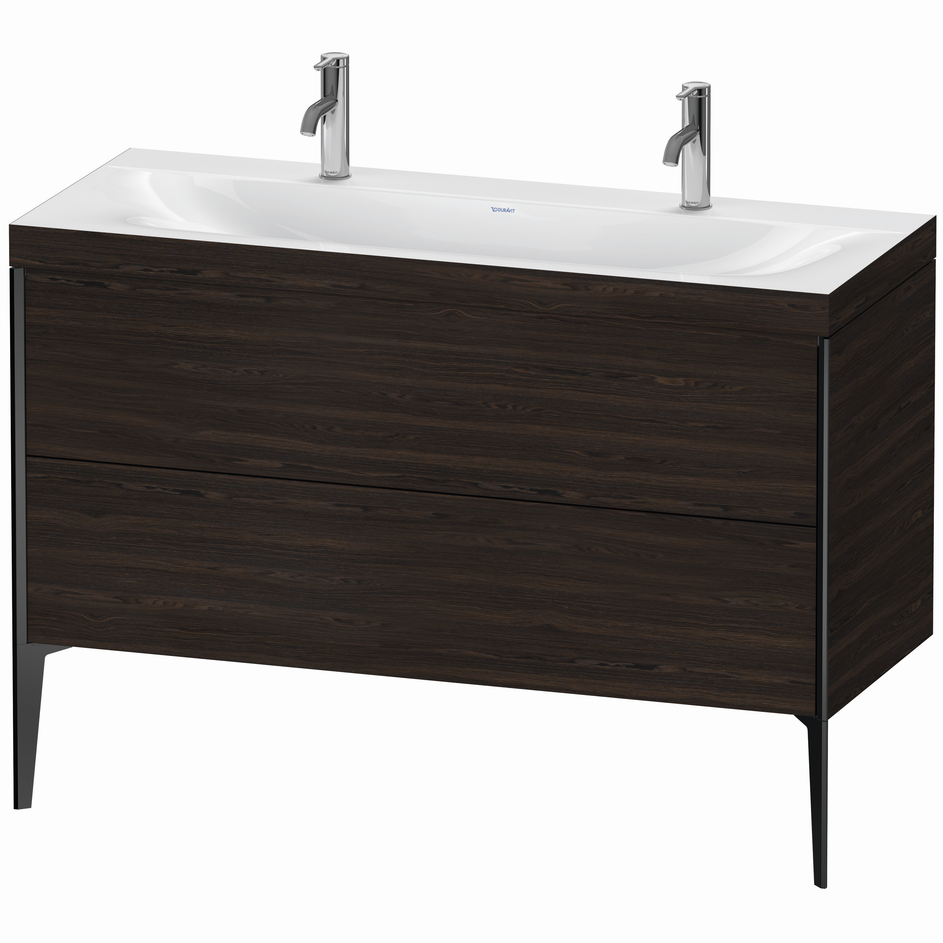 Duravit Waschtisch-Unterschrank c-bonded XViu 120x48cm, 2 Auszüge, ohne Hahnloch, schwarz matt, Rahmen C, nussbaum gebürstet