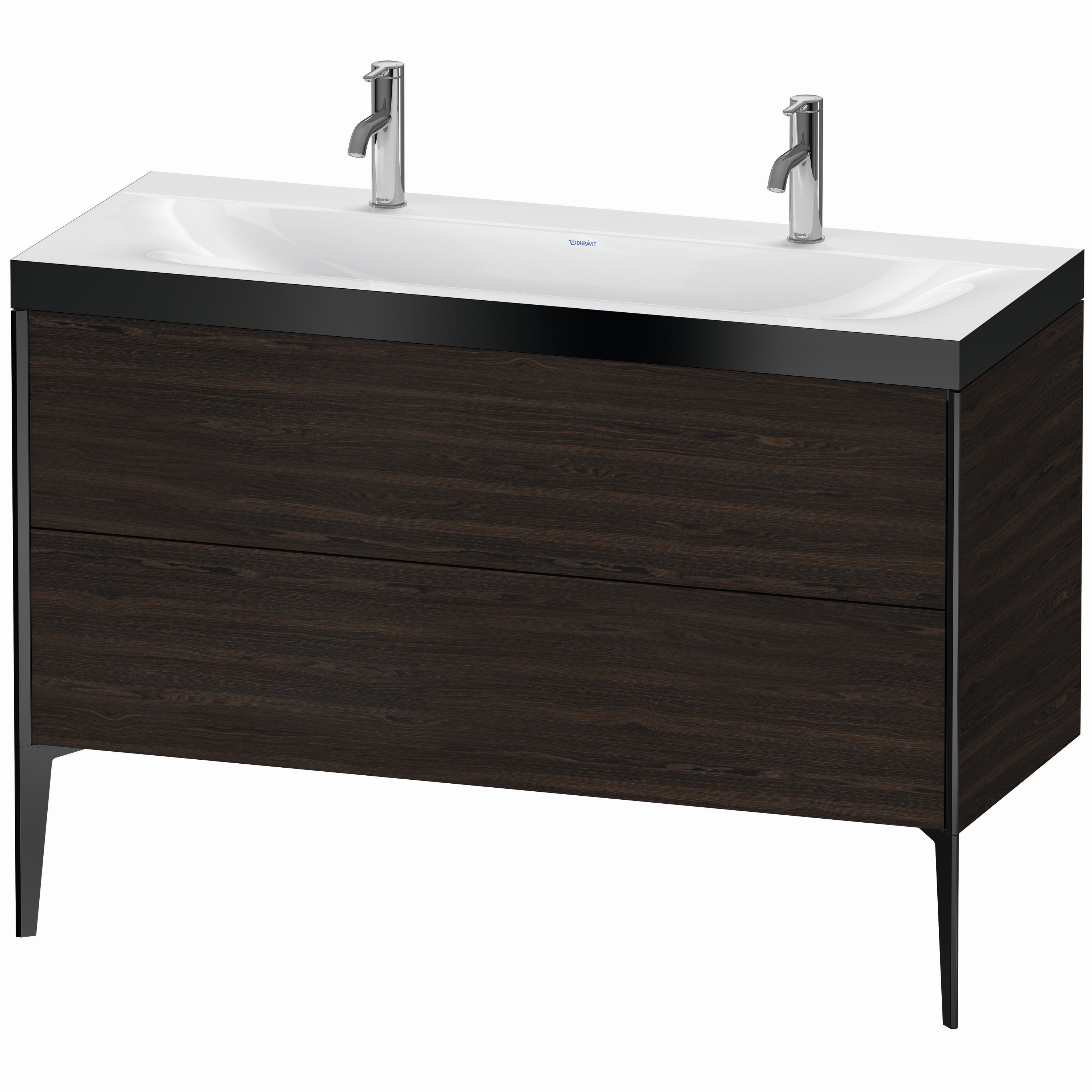 Duravit Waschtisch-Unterschrank c-bonded XViu 120x48cm, 2 Auszüge, ohne Hahnloch, schwarz matt, Rahmen P, nussbaum gebürstet