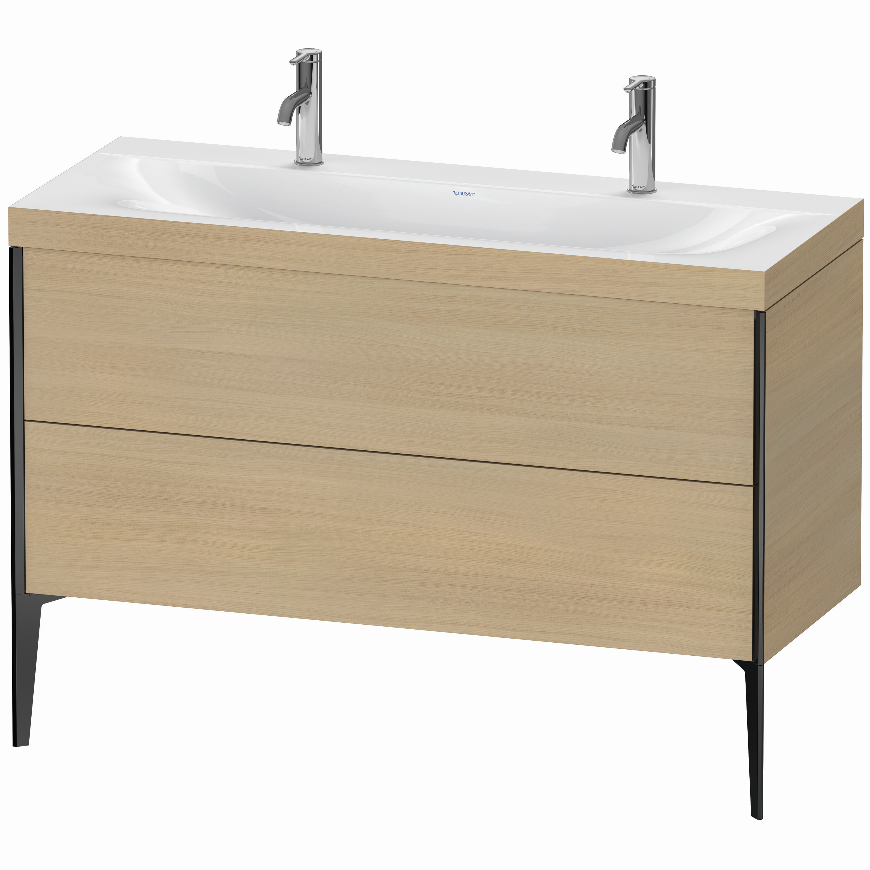 Duravit Waschtisch-Unterschrank c-bonded XViu 120x48cm, 2 Auszüge, ohne Hahnloch, schwarz matt, Rahmen C, mediterrane eiche