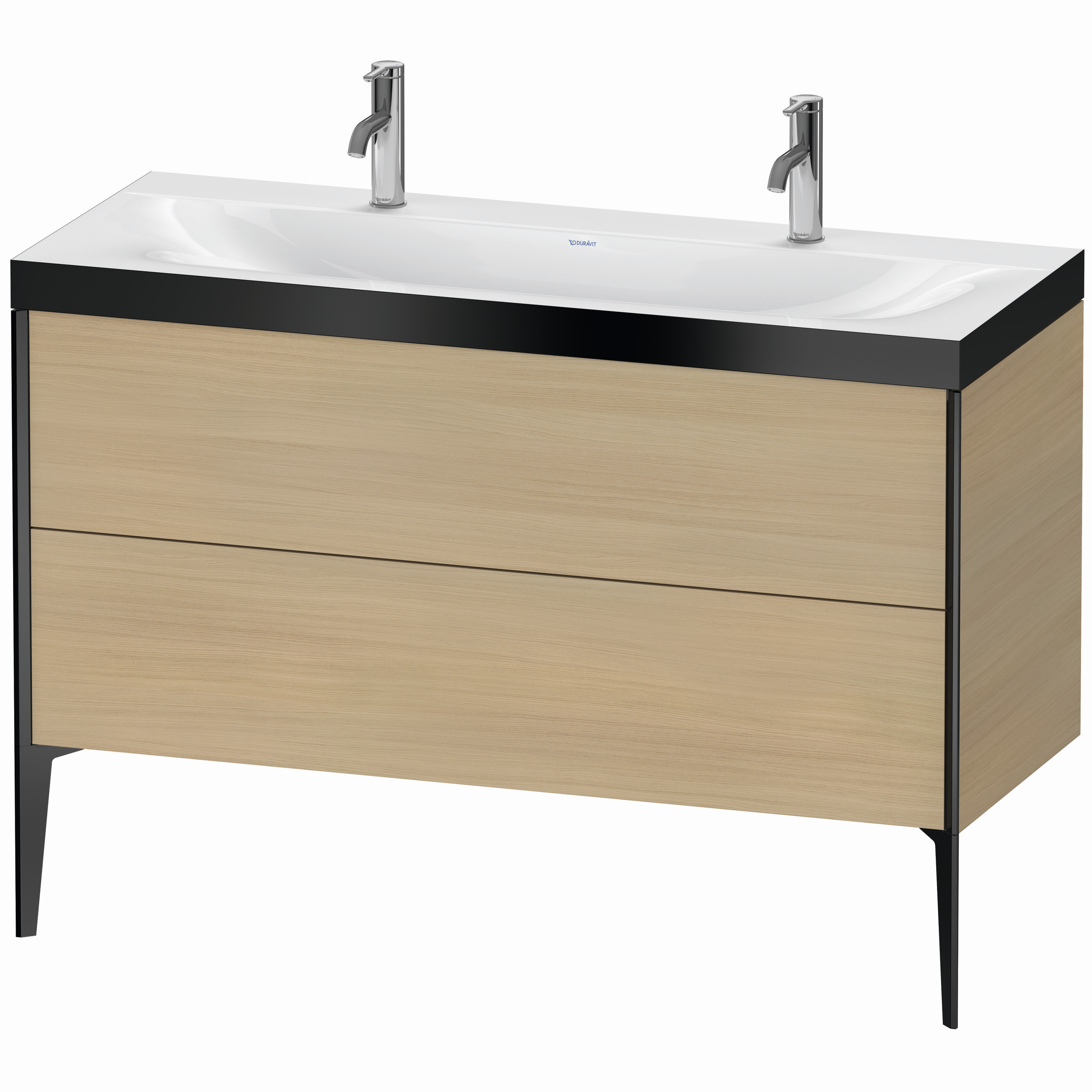 Duravit Waschtisch-Unterschrank c-bonded XViu 120x48cm, 2 Auszüge, ohne Hahnloch, schwarz matt, Rahmen P, mediterrane eiche