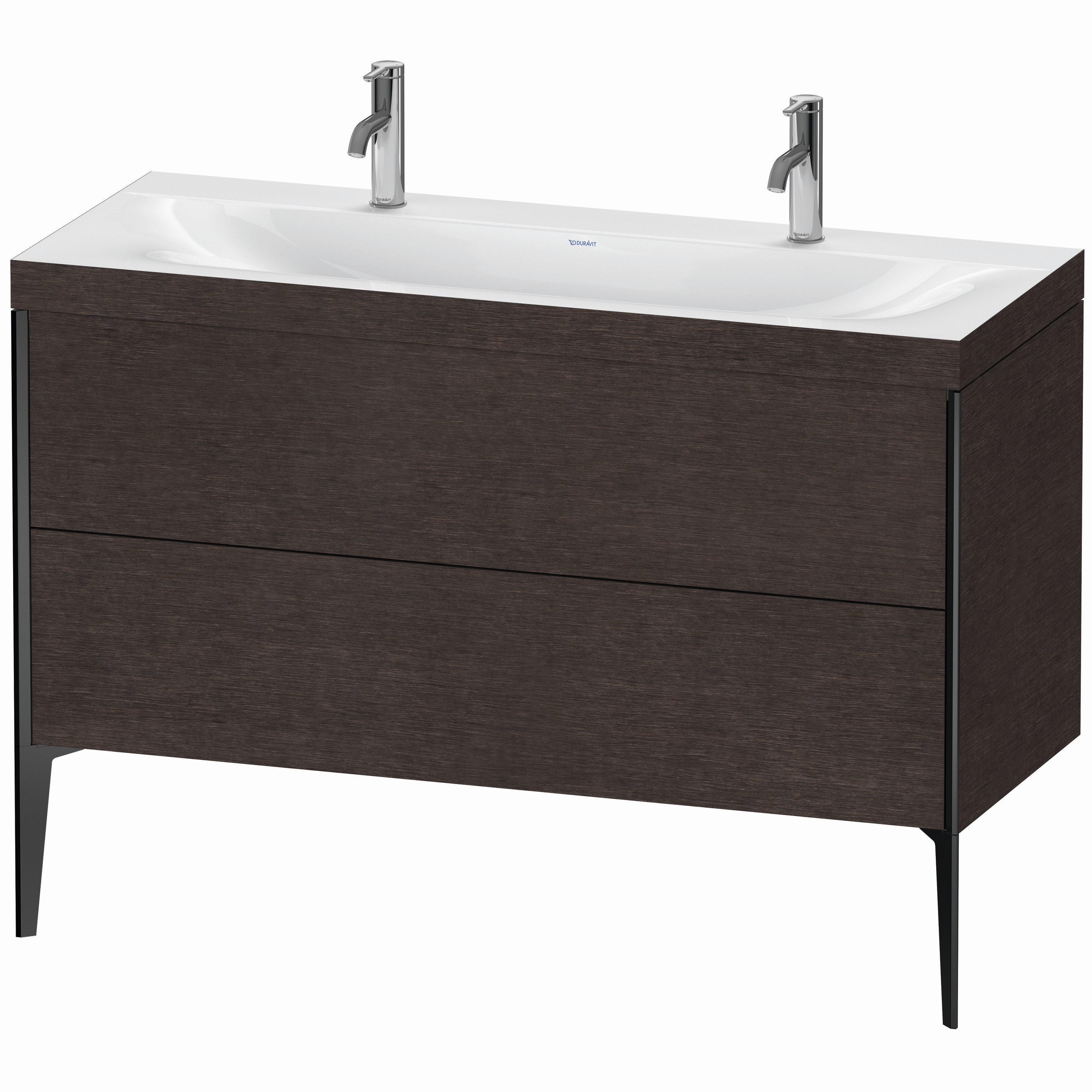 Duravit Waschtisch-Unterschrank c-bonded XViu 120x48cm, 2 Auszüge, ohne Hahnloch, schwarz matt, Rahmen C, eiche dunkel gebürstet