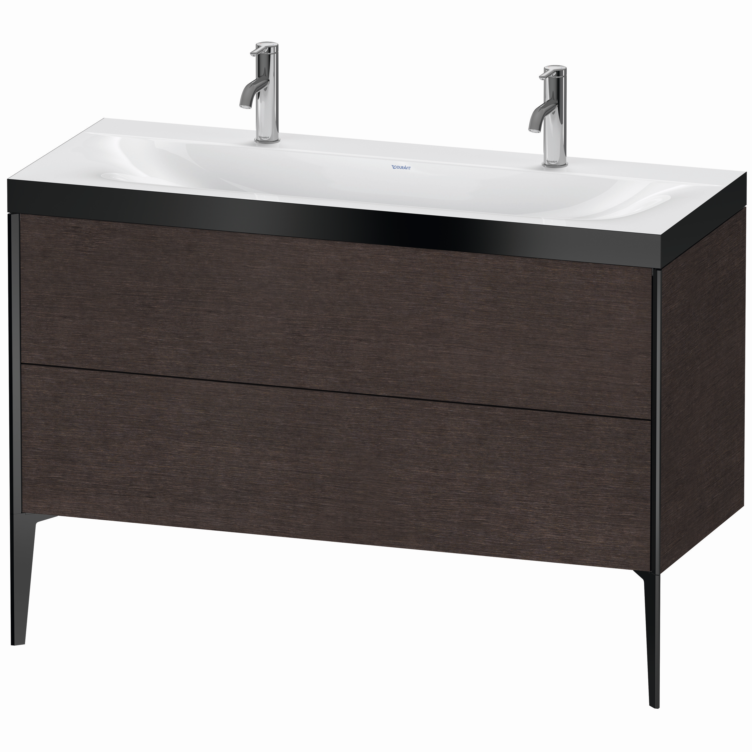 Duravit Waschtisch-Unterschrank c-bonded XViu 120x48cm, 2 Auszüge, ohne Hahnloch, schwarz matt, Rahmen P, eiche dunkel gebürstet