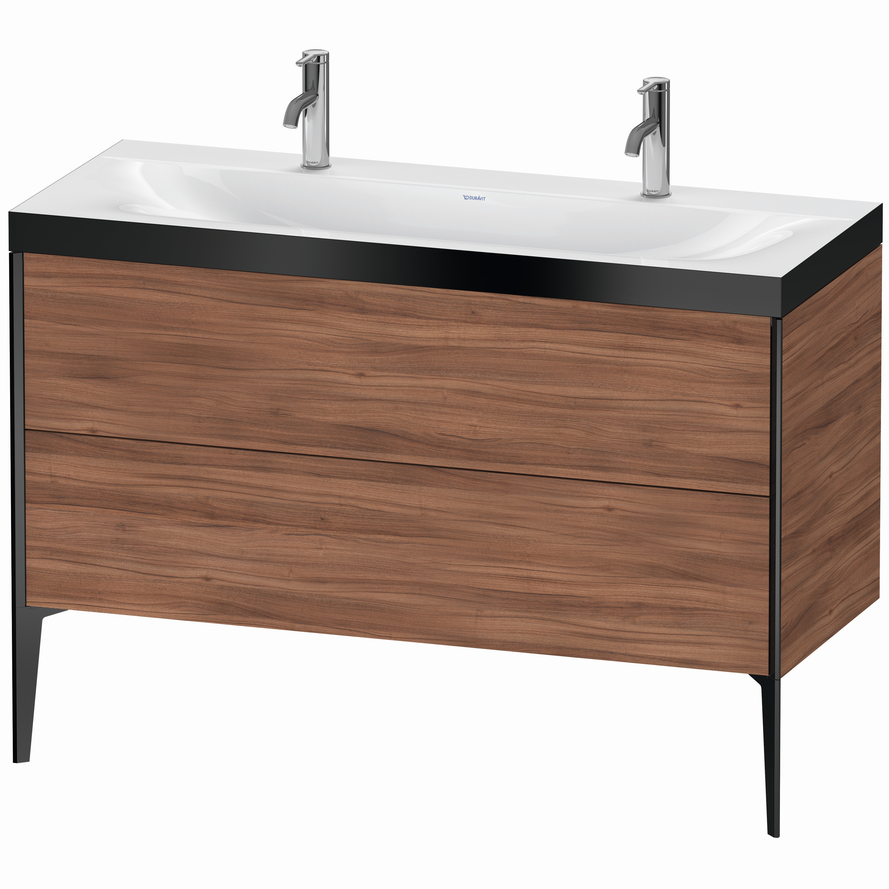 Duravit Waschtisch-Unterschrank c-bonded XViu 120x48cm, 2 Auszüge, ohne Hahnloch, schwarz matt, Rahmen P, nussbaum natur