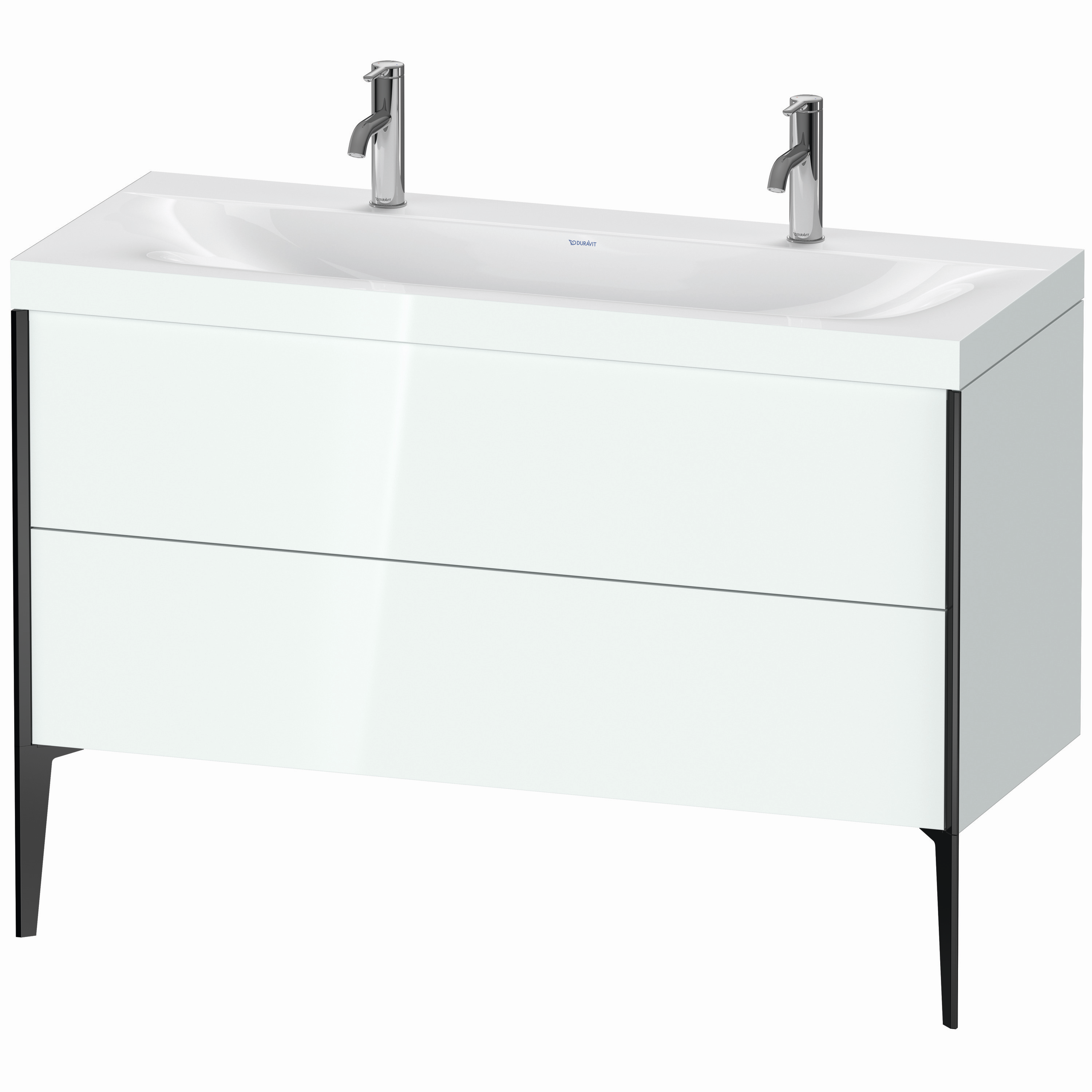 Duravit Waschtisch-Unterschrank c-bonded XViu 120x48cm, 2 Auszüge, ohne Hahnloch, schwarz matt, Rahmen C, weiß hochglanz