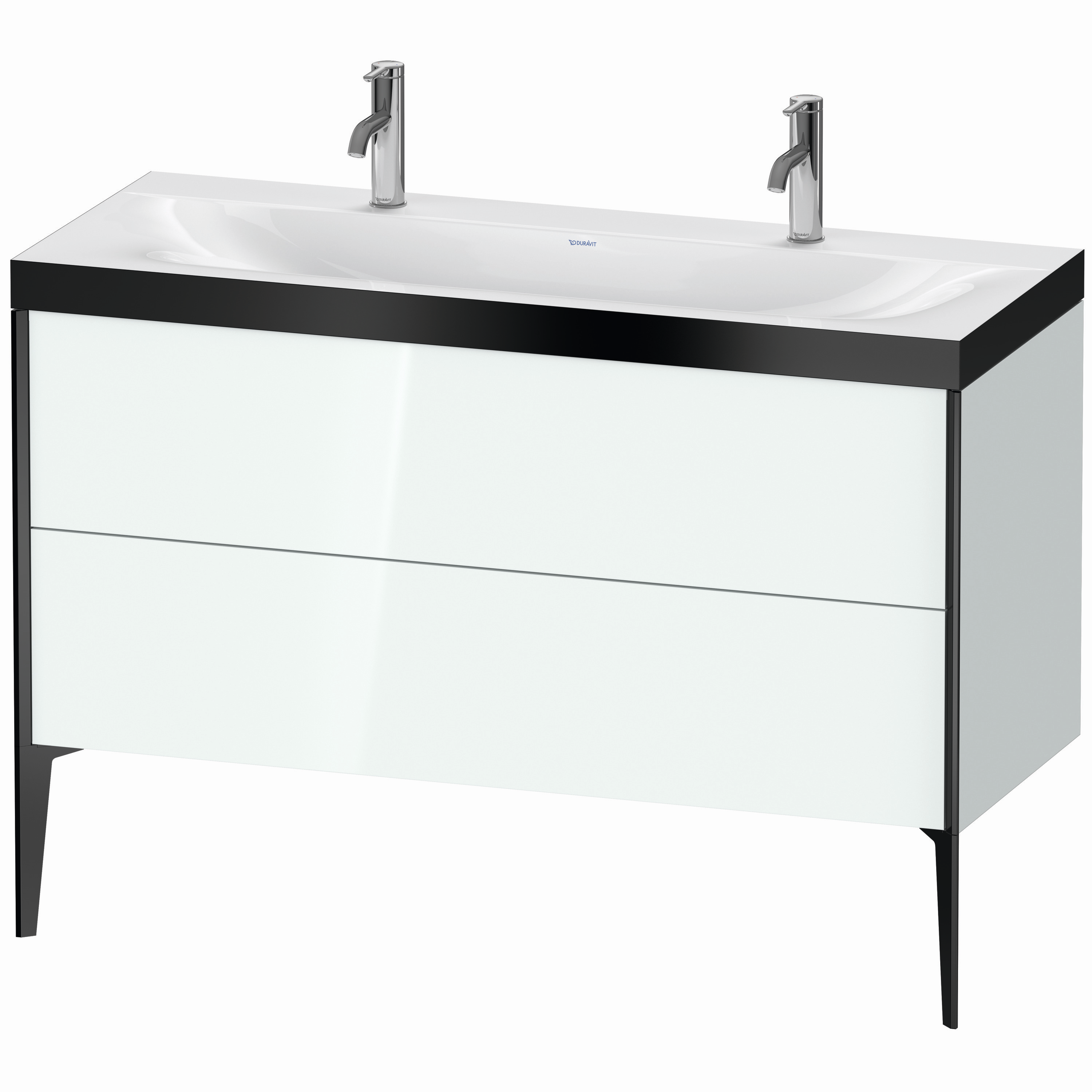 Duravit Waschtisch-Unterschrank c-bonded XViu 120x48cm, 2 Auszüge, ohne Hahnloch, schwarz matt, Rahmen P, weiß hochglanz