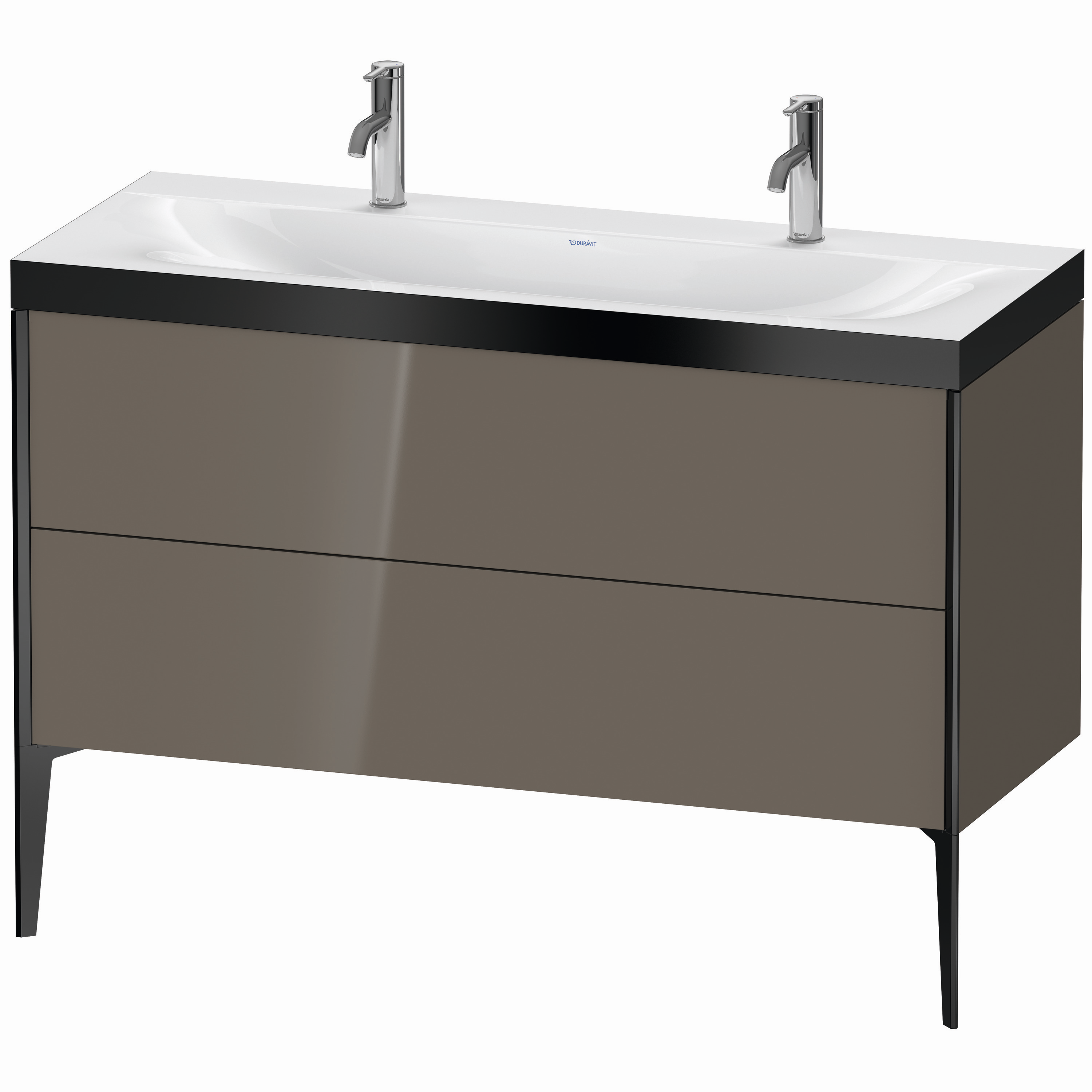 Duravit Waschtisch-Unterschrank c-bonded XViu 120x48cm, 2 Auszüge, ohne Hahnloch, schwarz matt, Rahmen P, flannel grey hochglanz