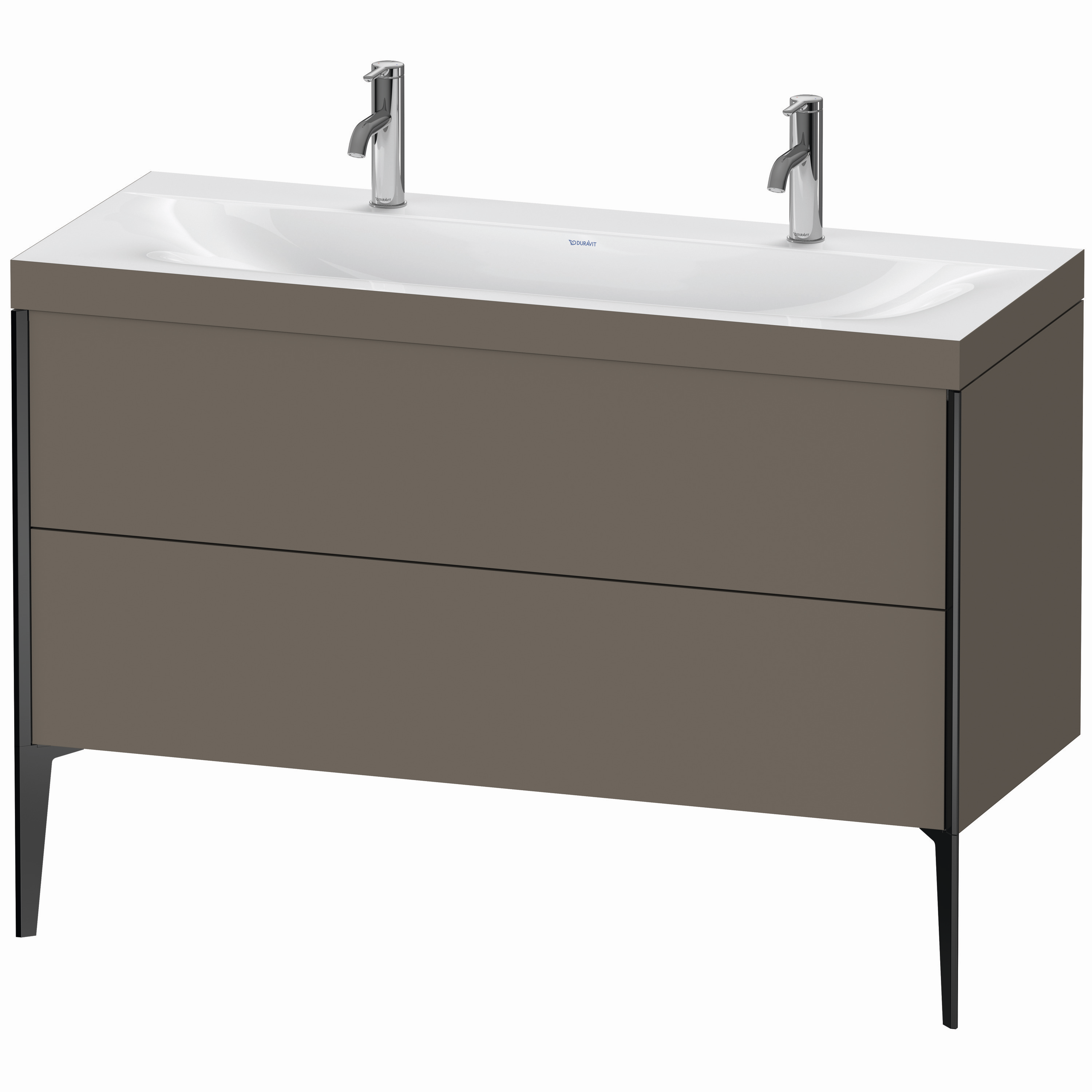 Duravit Waschtisch-Unterschrank c-bonded XViu 120x48cm, 2 Auszüge, ohne Hahnloch, schwarz matt, Rahmen C, flannel grey seidenmatt