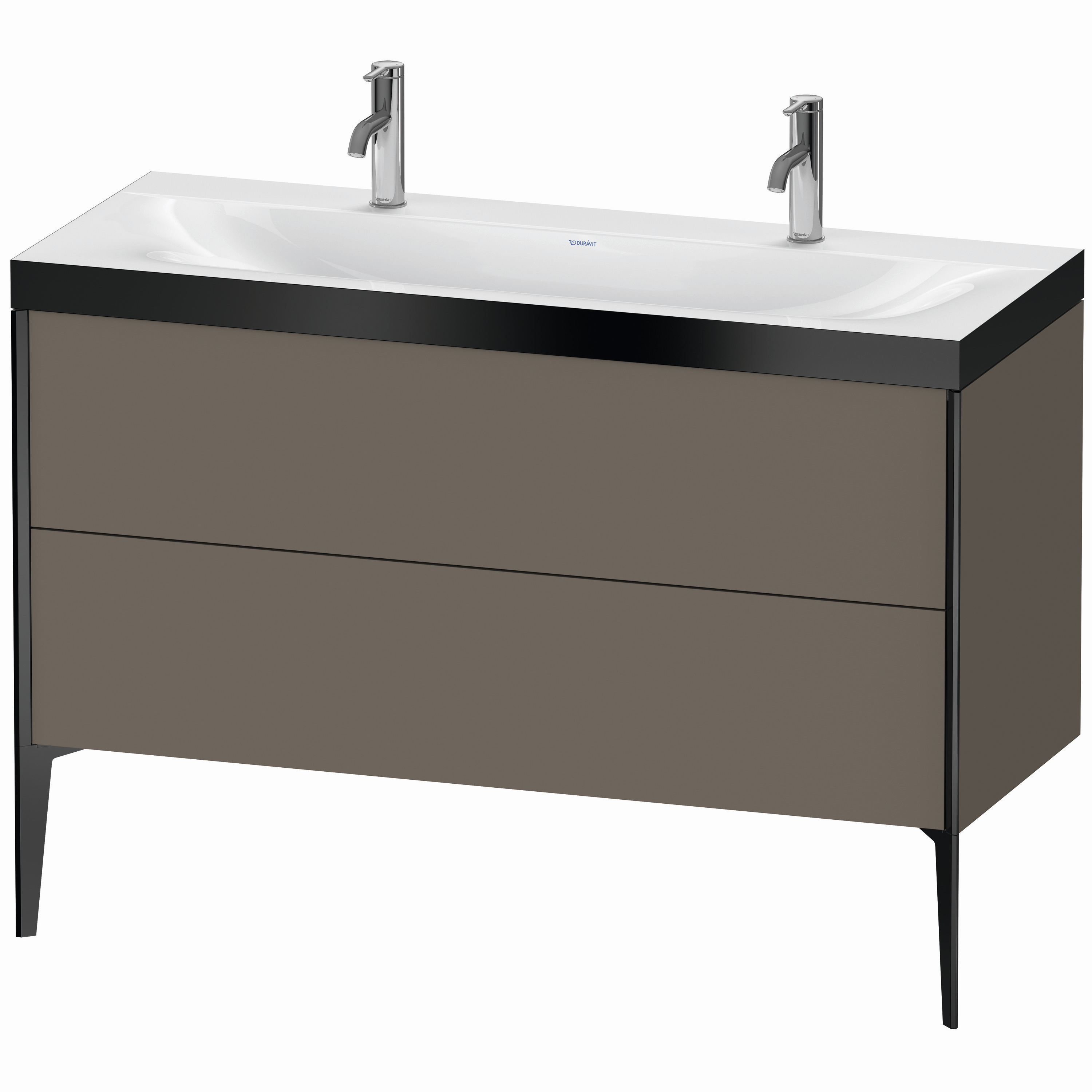 Duravit Waschtisch-Unterschrank c-bonded XViu 120x48cm, 2 Auszüge, ohne Hahnloch, schwarz matt, Rahmen P, flannel grey seidenmatt