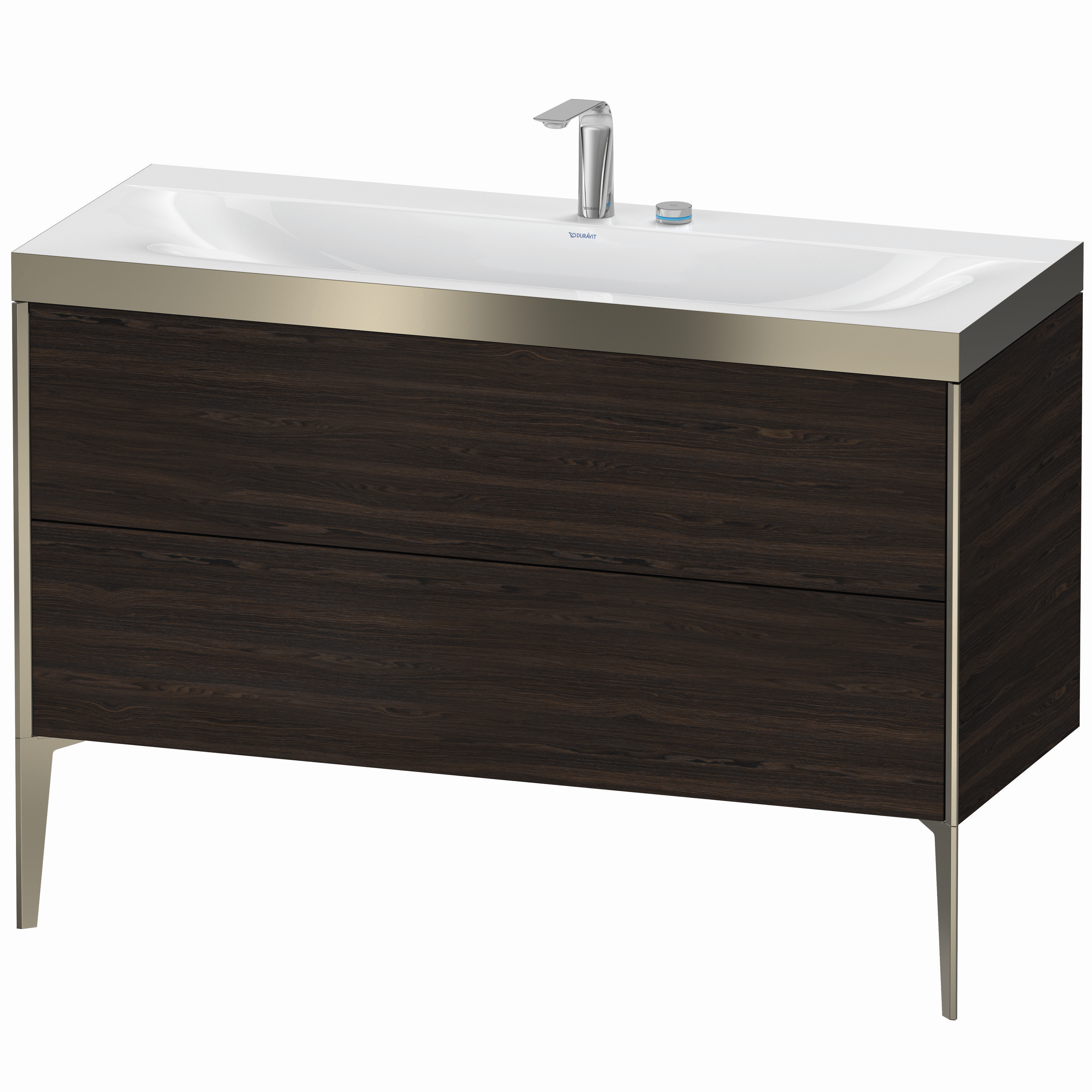 Duravit Waschtisch-Unterschrank c-bonded XViu 120x48cm, 2 Auszüge, 2 Hahnlöcher, champagner matt, Rahmen P, nussbaum gebürstet