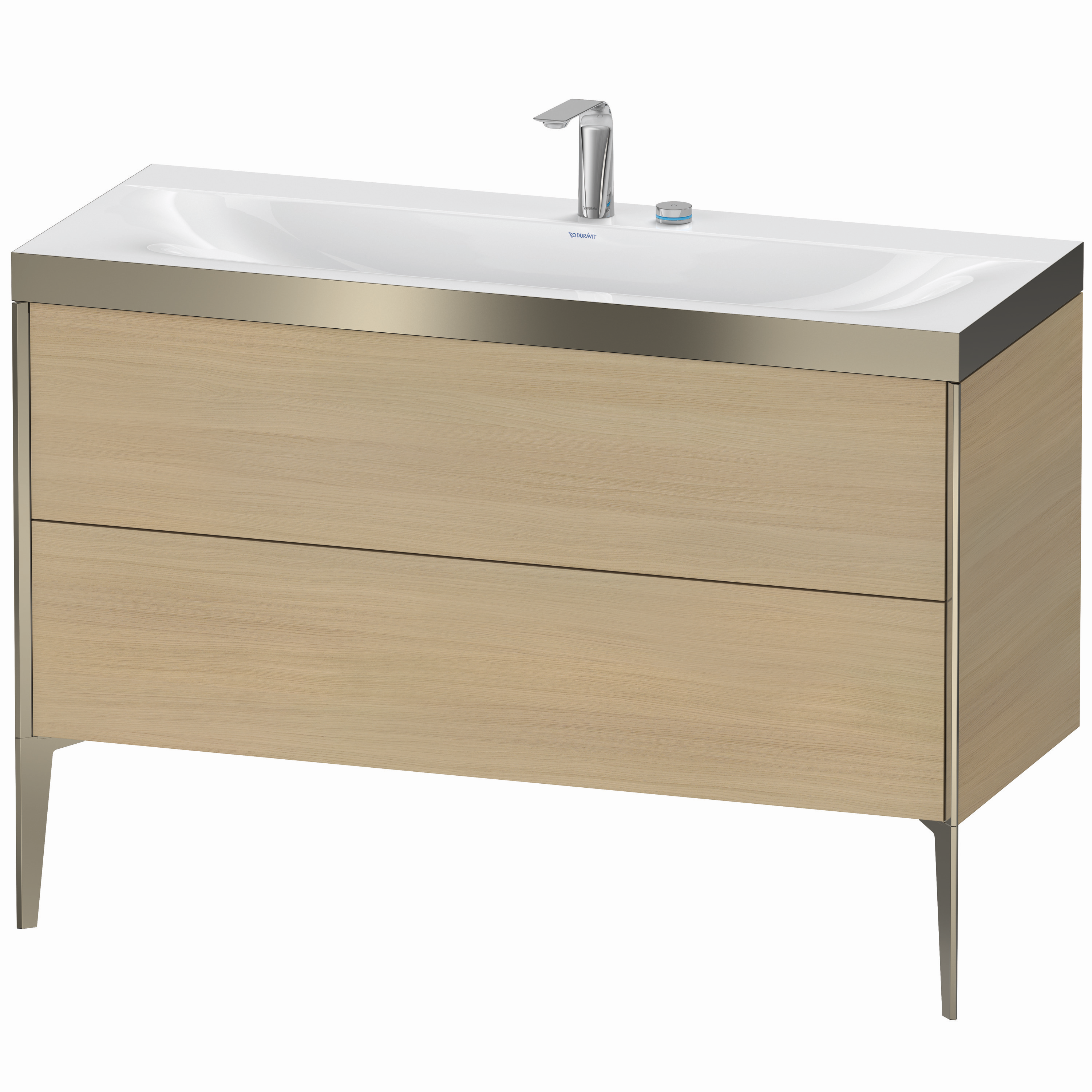 Duravit Waschtisch-Unterschrank c-bonded XViu 120x48cm, 2 Auszüge, 2 Hahnlöcher, champagner matt, Rahmen P, mediterrane eiche