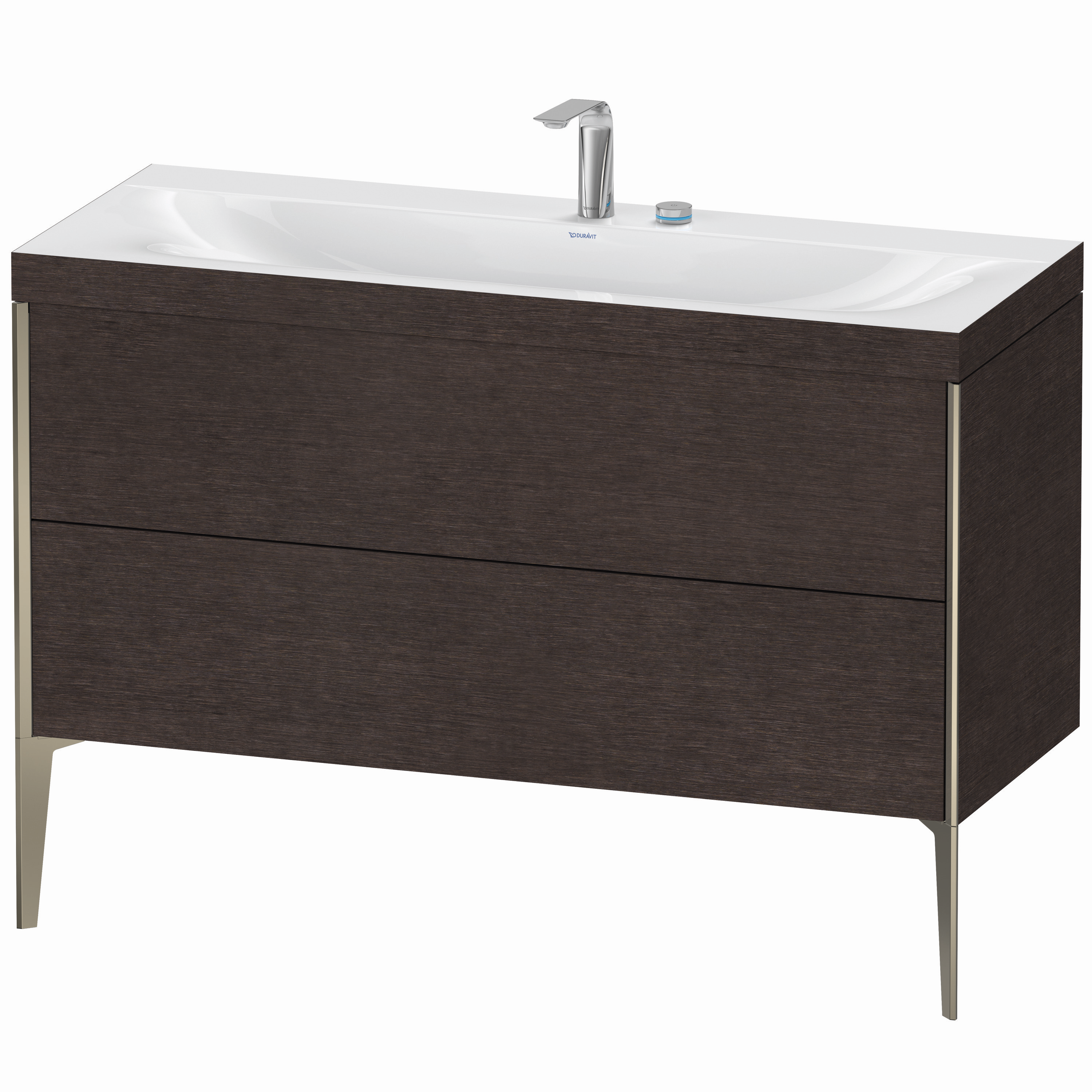 Duravit Waschtisch-Unterschrank c-bonded XViu 120x48cm, 2 Auszüge, 2 Hahnlöcher, champagner matt, Rahmen C, eiche dunkel gebürstet