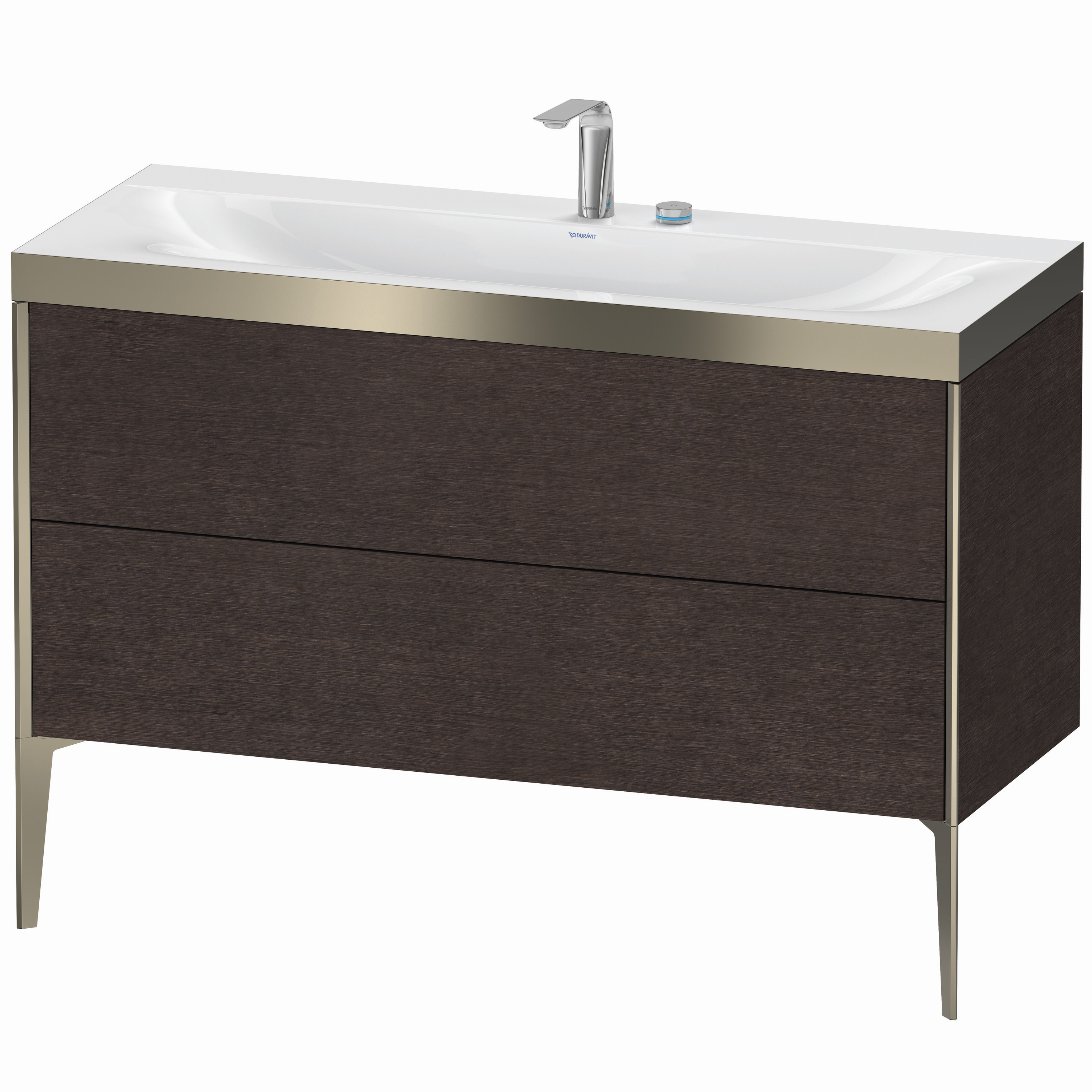 Duravit Waschtisch-Unterschrank c-bonded XViu 120x48cm, 2 Auszüge, 2 Hahnlöcher, champagner matt, Rahmen P, eiche dunkel gebürstet