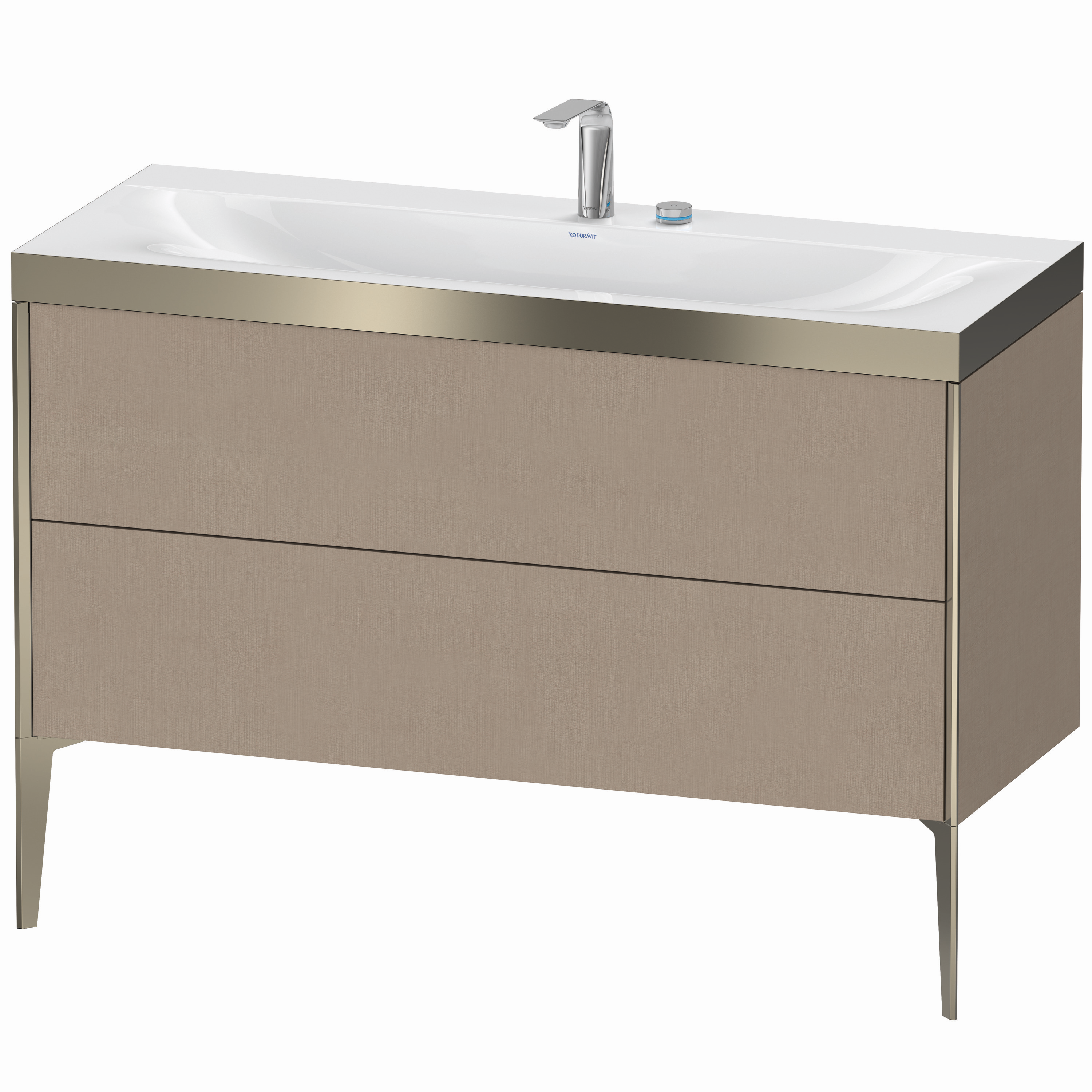 Duravit Waschtisch-Unterschrank c-bonded XViu 120x48cm, 2 Auszüge, 2 Hahnlöcher, champagner matt, Rahmen P, leinen