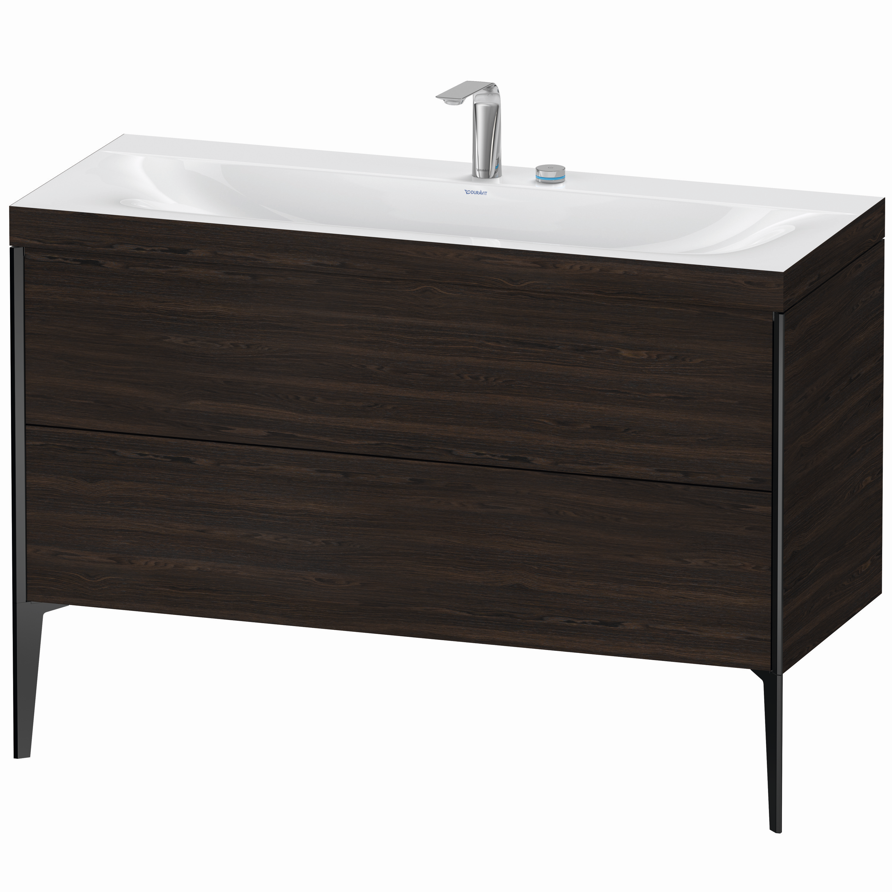 Duravit Waschtisch-Unterschrank c-bonded XViu 120x48cm, 2 Auszüge, 2 Hahnlöcher, schwarz matt, Rahmen C, nussbaum gebürstet