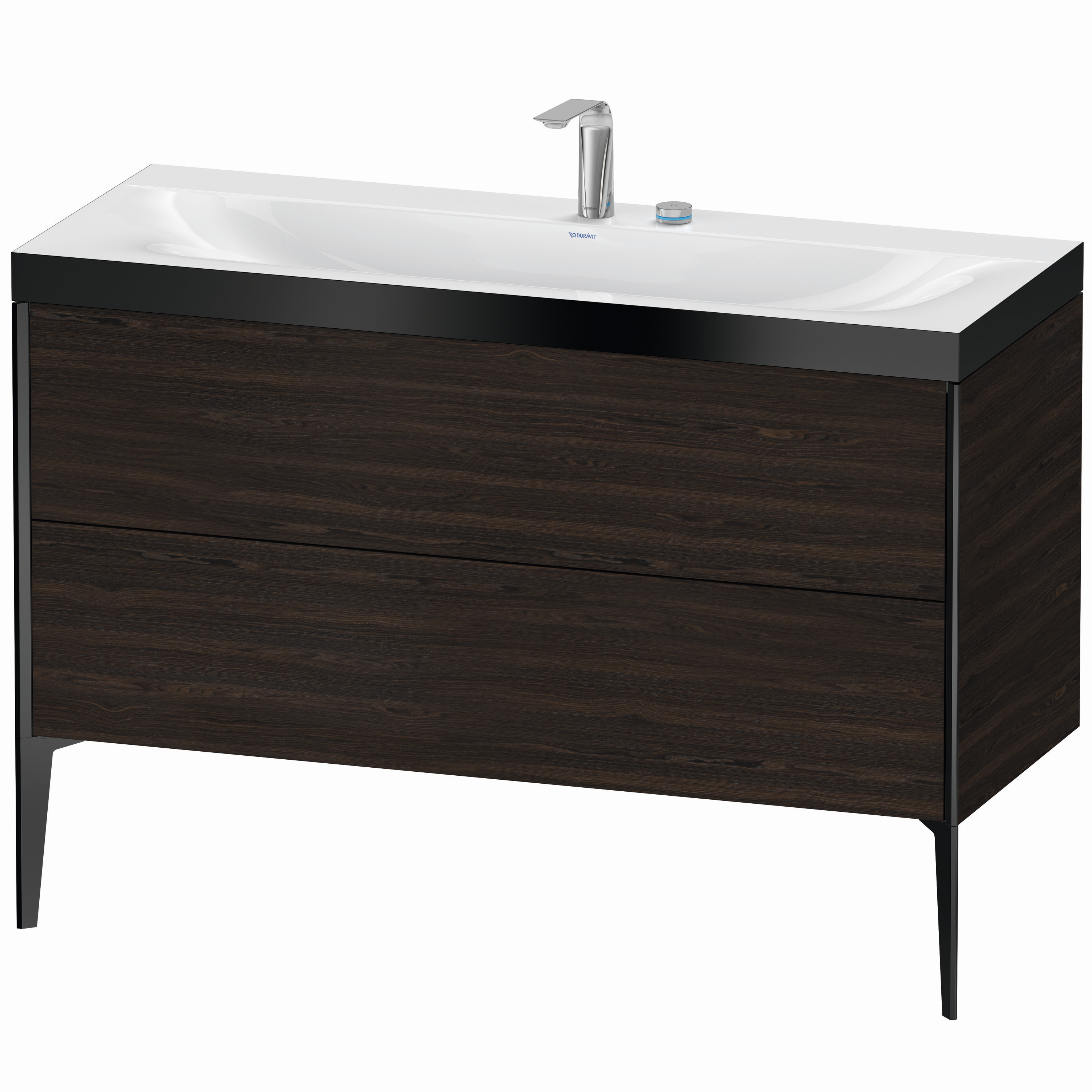 Duravit Waschtisch-Unterschrank c-bonded XViu 120x48cm, 2 Auszüge, 2 Hahnlöcher, schwarz matt, Rahmen P, nussbaum gebürstet