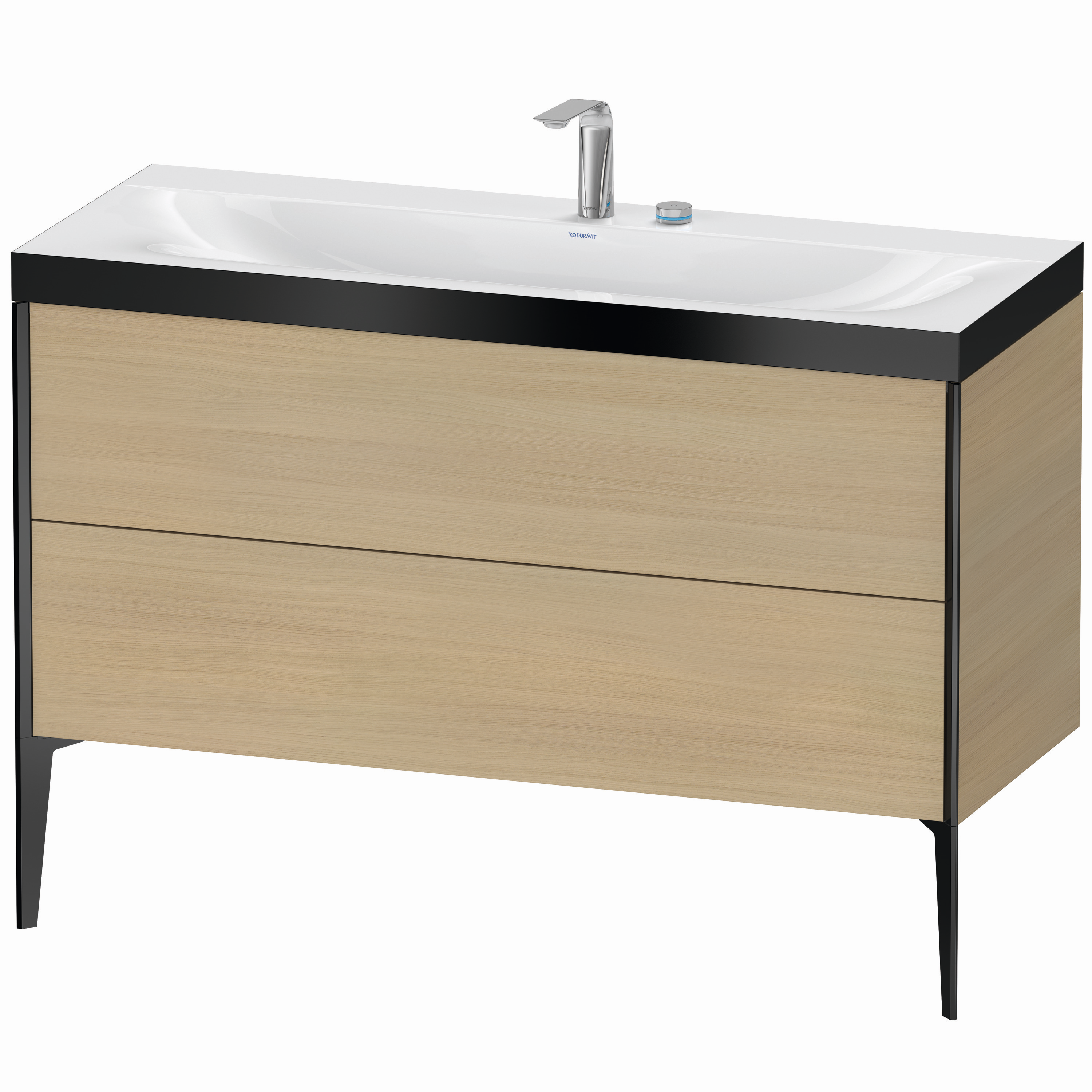 Duravit Waschtisch-Unterschrank c-bonded XViu 120x48cm, 2 Auszüge, 2 Hahnlöcher, schwarz matt, Rahmen P, mediterrane eiche