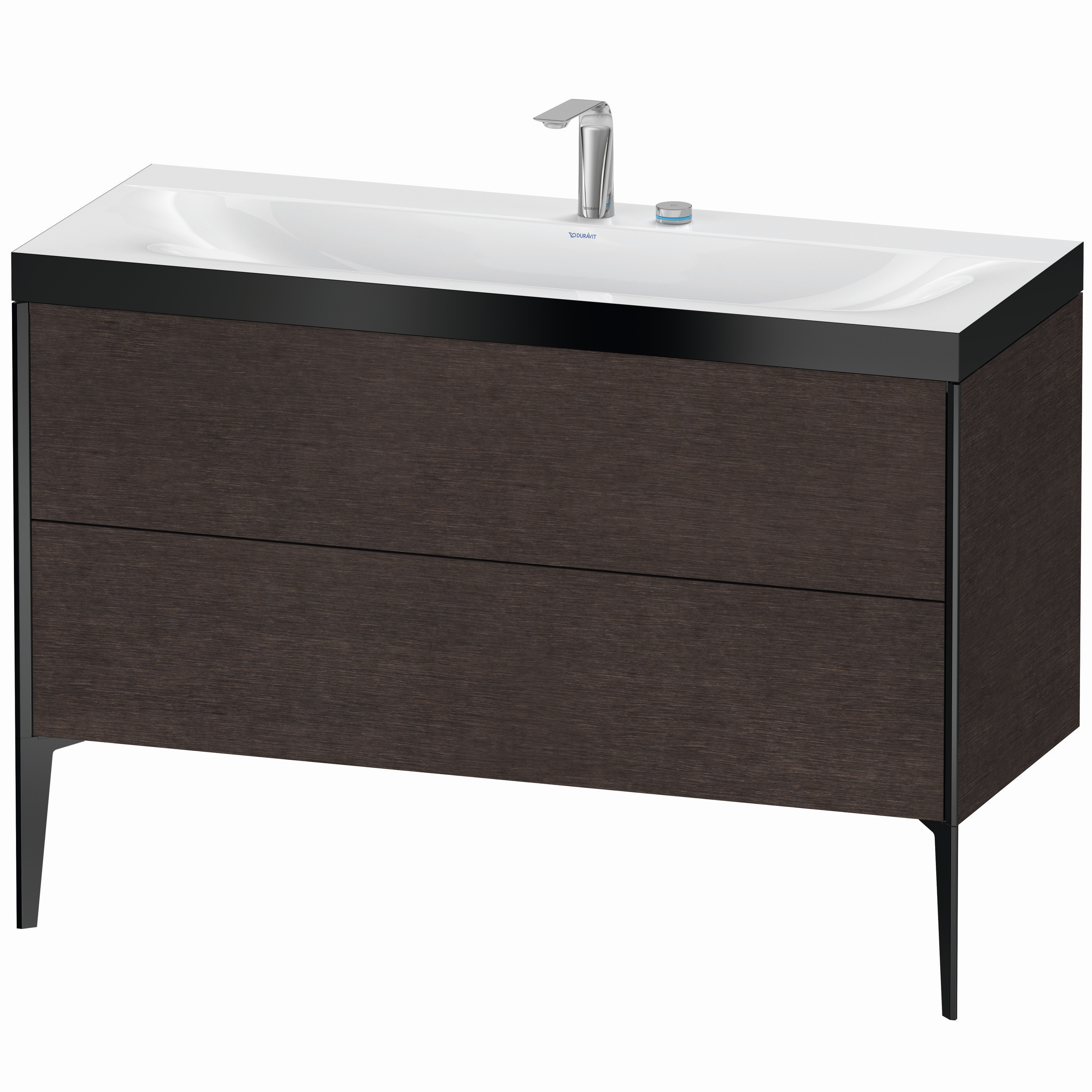 Duravit Waschtisch-Unterschrank c-bonded XViu 120x48cm, 2 Auszüge, 2 Hahnlöcher, schwarz matt, Rahmen P, eiche dunkel gebürstet