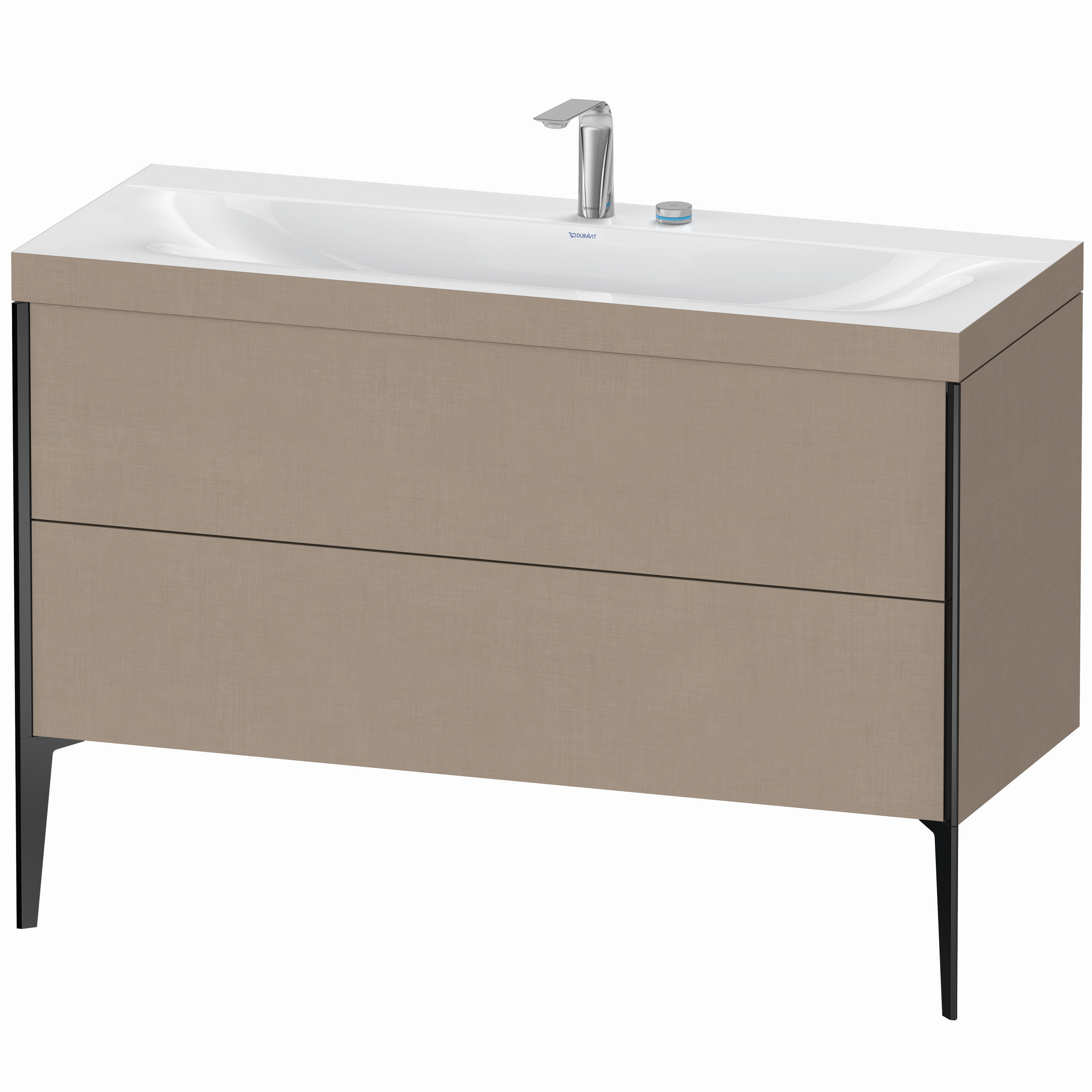 Duravit Waschtisch-Unterschrank c-bonded XViu 120x48cm, 2 Auszüge, 2 Hahnlöcher, schwarz matt, Rahmen C, leinen