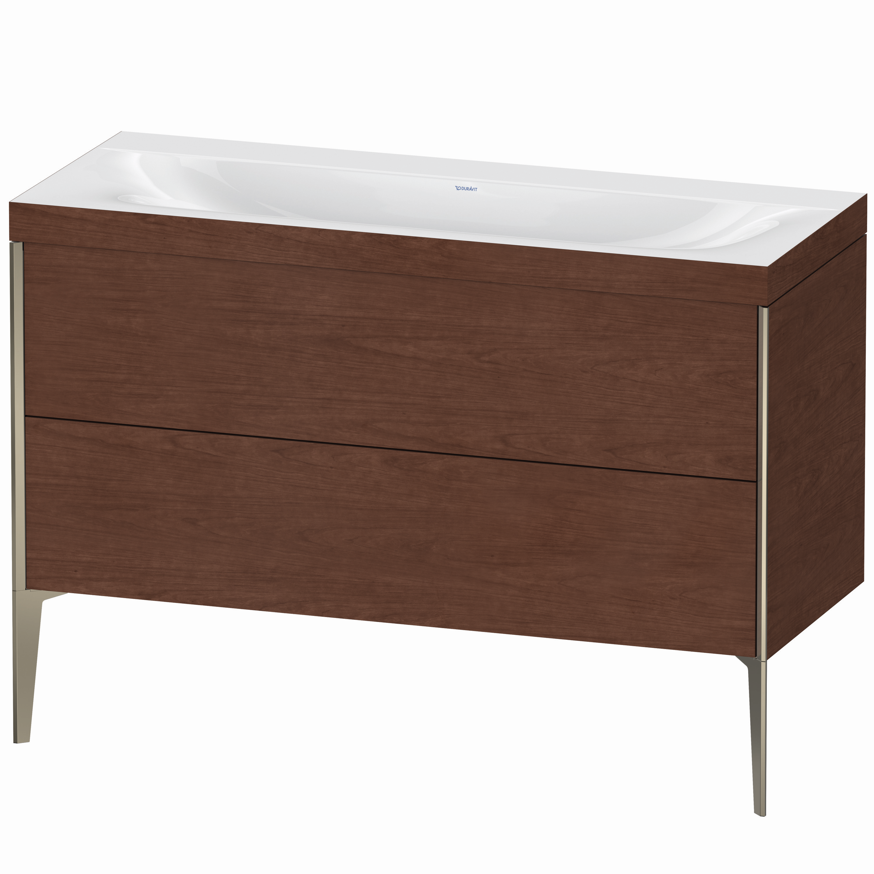 Duravit Waschtisch-Unterschrank c-bonded XViu 120x48cm, 2 Auszüge, ohne Hahnloch, champagner matt, Rahmen C, amerikanischer nussbaum