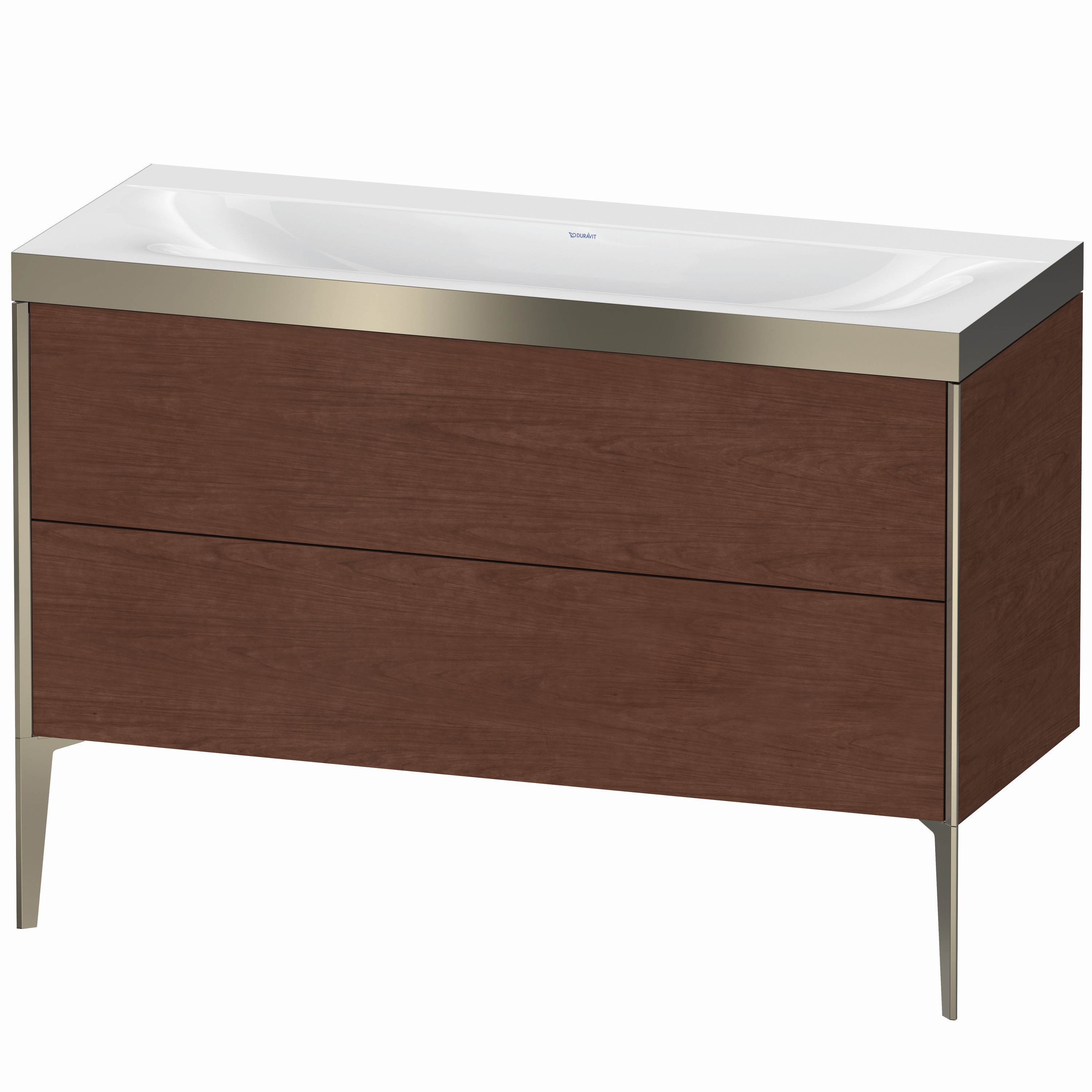 Duravit Waschtisch-Unterschrank c-bonded XViu 120x48cm, 2 Auszüge, ohne Hahnloch, champagner matt, Rahmen P, amerikanischer nussbaum