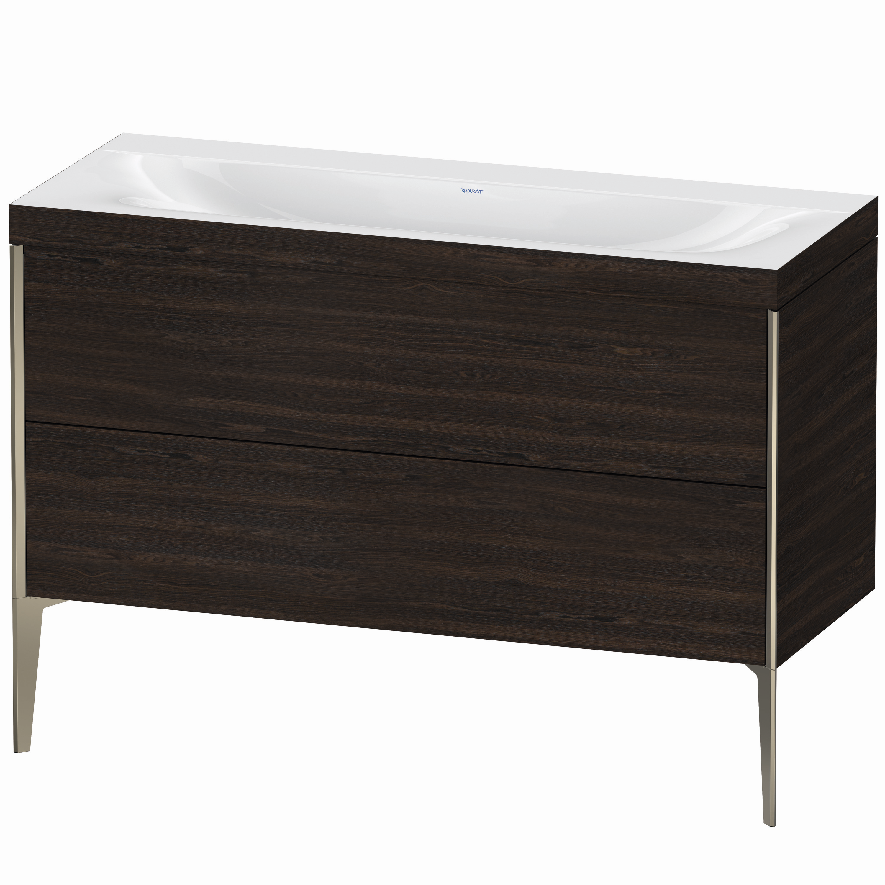 Duravit Waschtisch-Unterschrank c-bonded XViu 120x48cm, 2 Auszüge, ohne Hahnloch, champagner matt, Rahmen C, nussbaum gebürstet