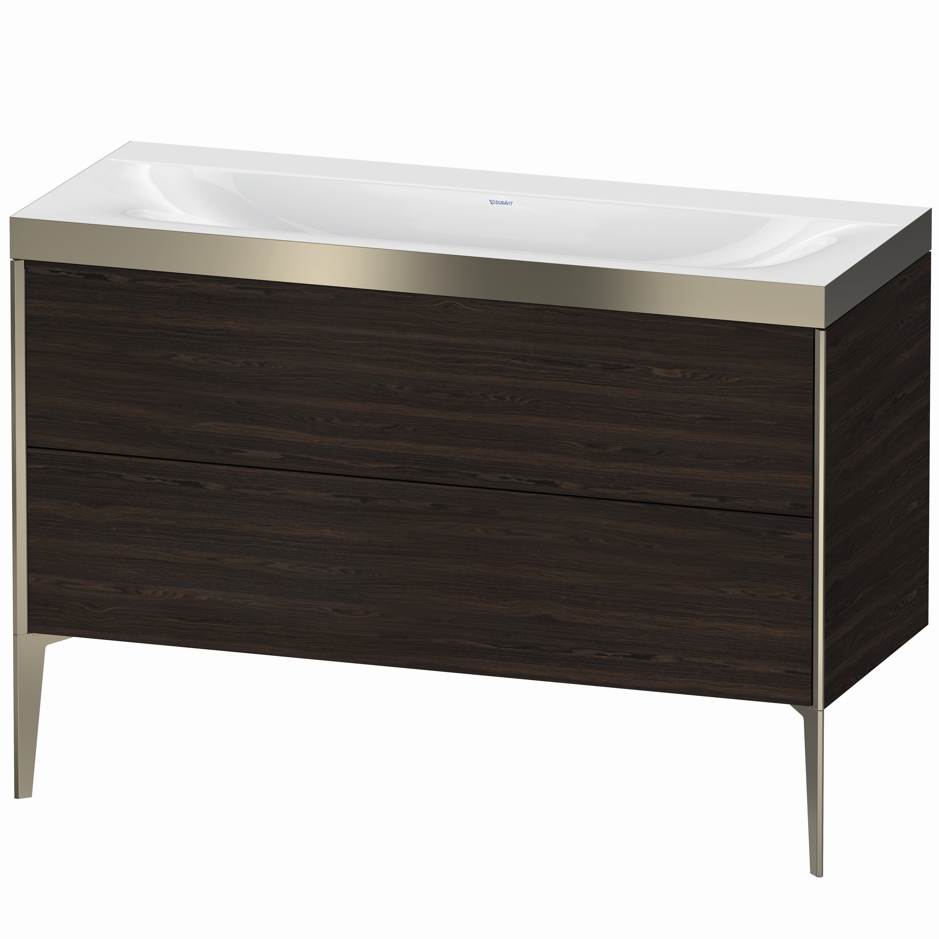 Duravit Waschtisch-Unterschrank c-bonded XViu 120x48cm, 2 Auszüge, ohne Hahnloch, champagner matt, Rahmen P, nussbaum gebürstet