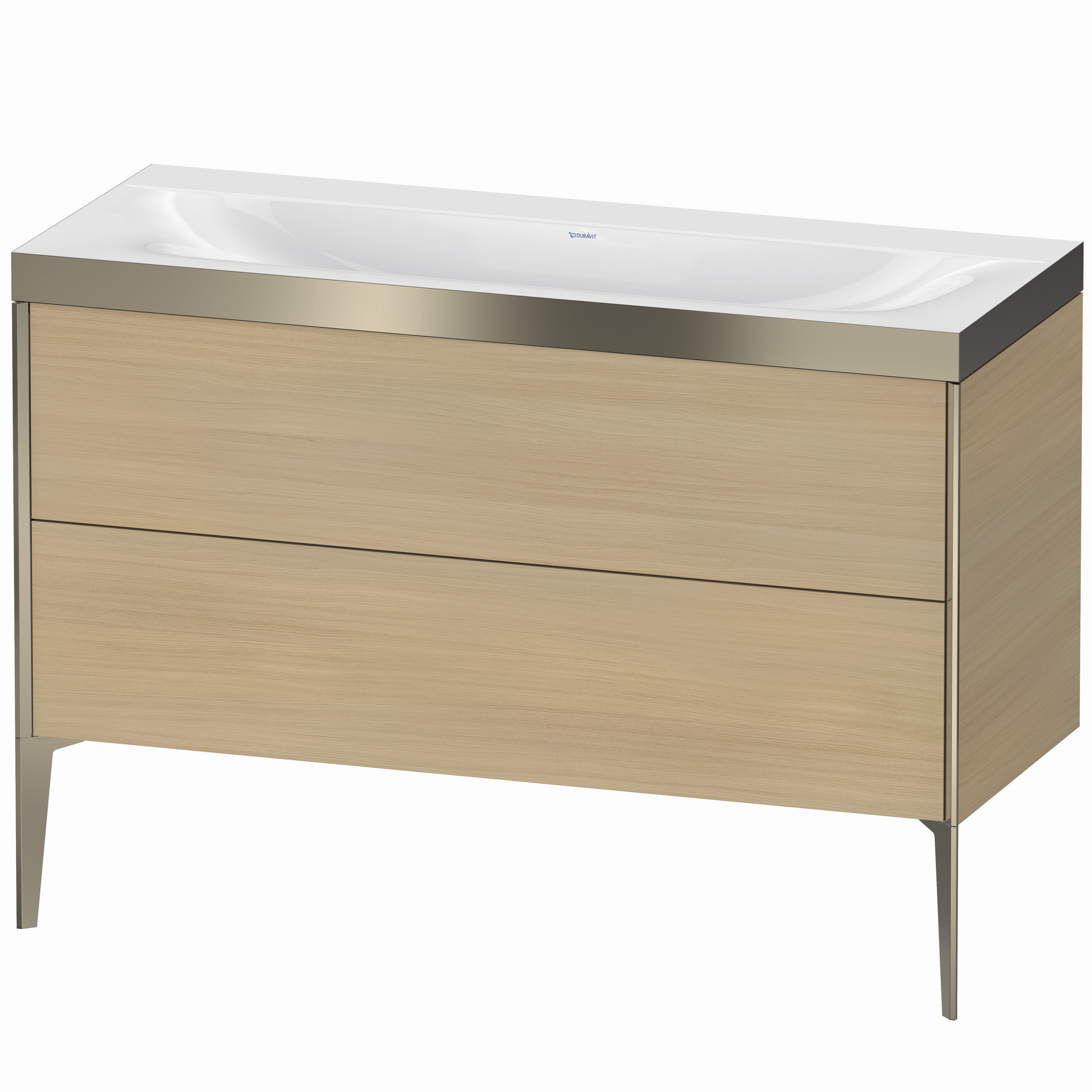 Duravit Waschtisch-Unterschrank c-bonded XViu 120x48cm, 2 Auszüge, ohne Hahnloch, champagner matt, Rahmen P, mediterrane eiche