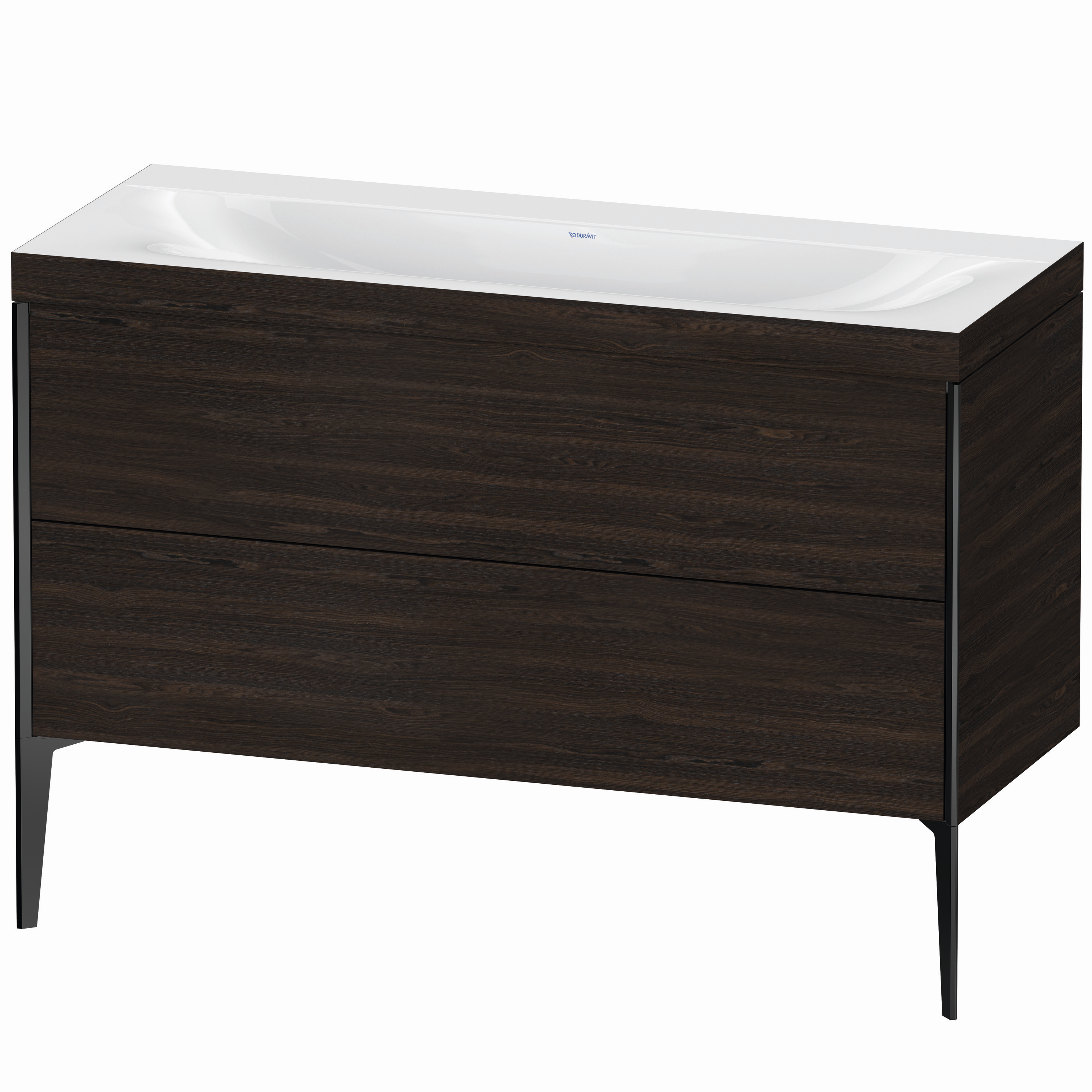 Duravit Waschtisch-Unterschrank c-bonded XViu 120x48cm, 2 Auszüge, ohne Hahnloch, schwarz matt, Rahmen C, nussbaum gebürstet