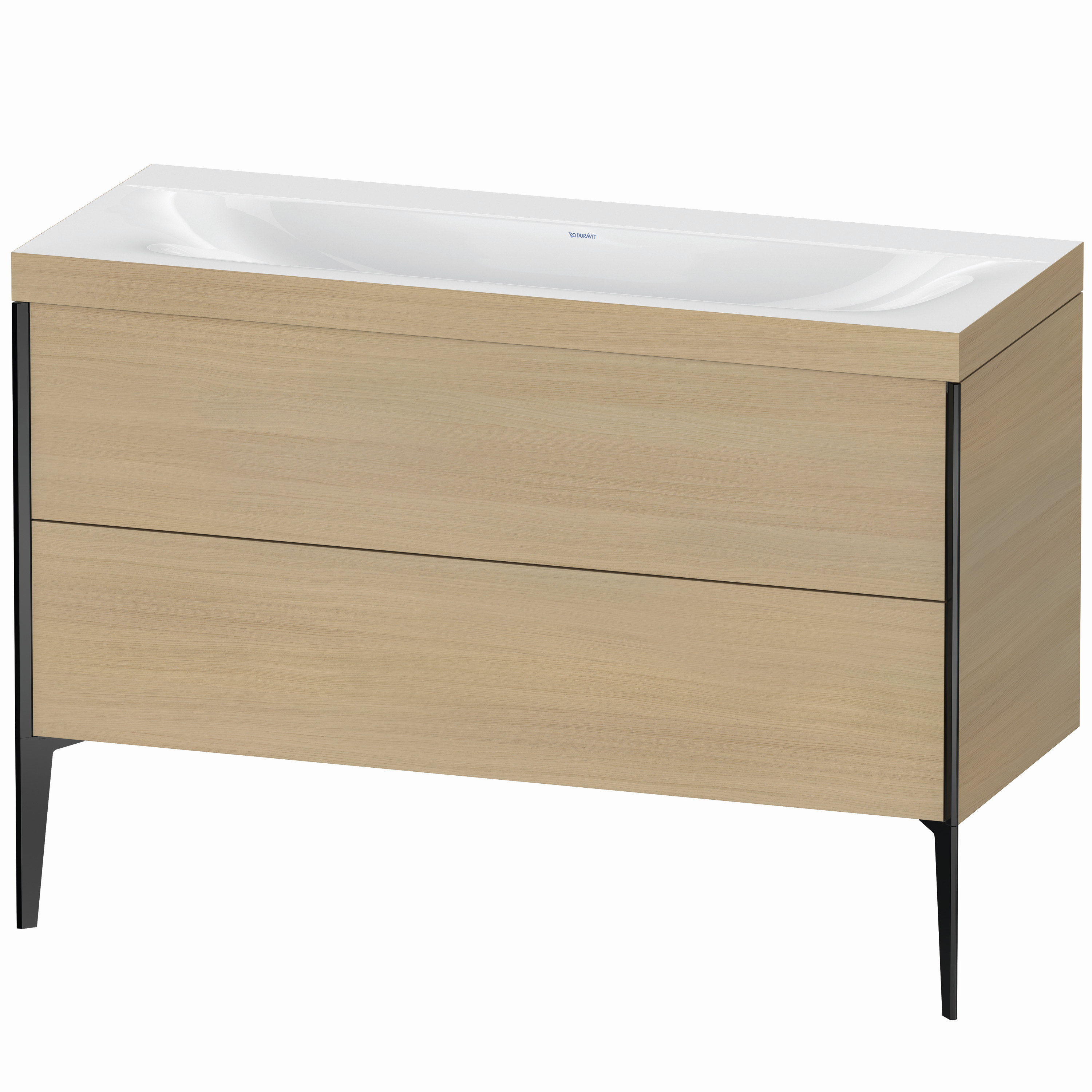 Duravit Waschtisch-Unterschrank c-bonded XViu 120x48cm, 2 Auszüge, ohne Hahnloch, schwarz matt, Rahmen C, mediterrane eiche