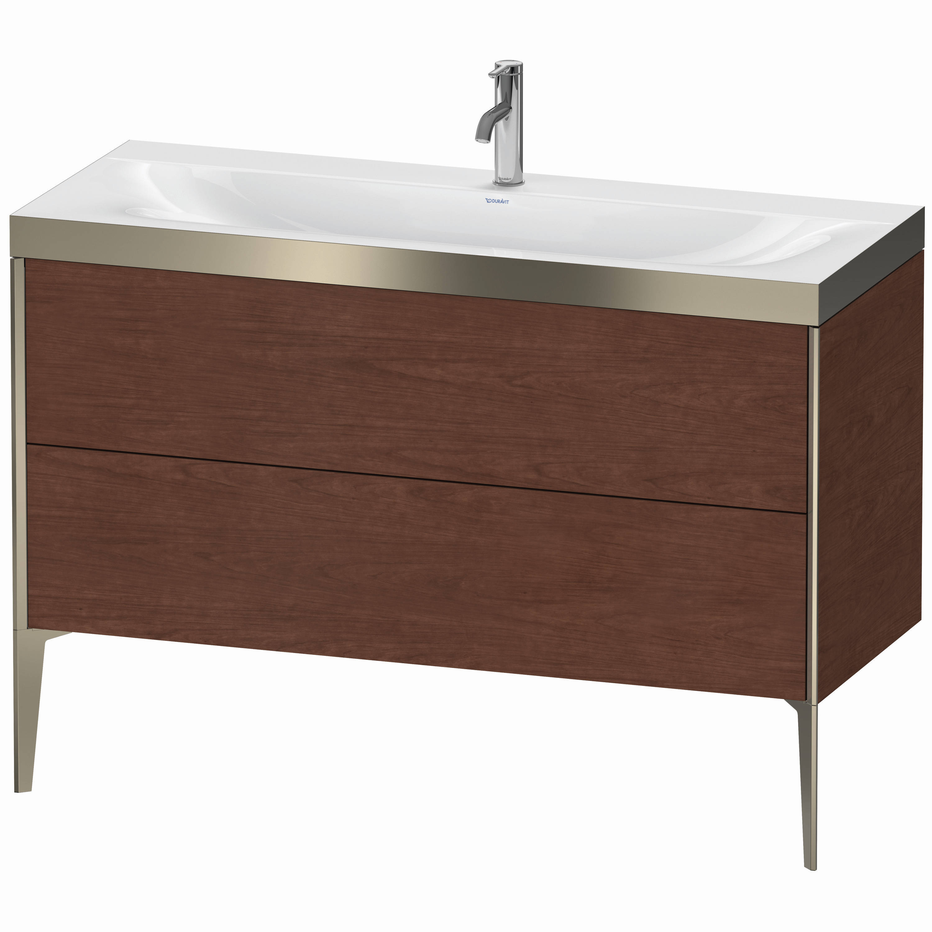 Duravit Waschtisch-Unterschrank c-bonded XViu 120x48cm, 2 Auszüge, 1 Hahnloch, champagner matt, Rahmen P, amerikanischer nussbaum