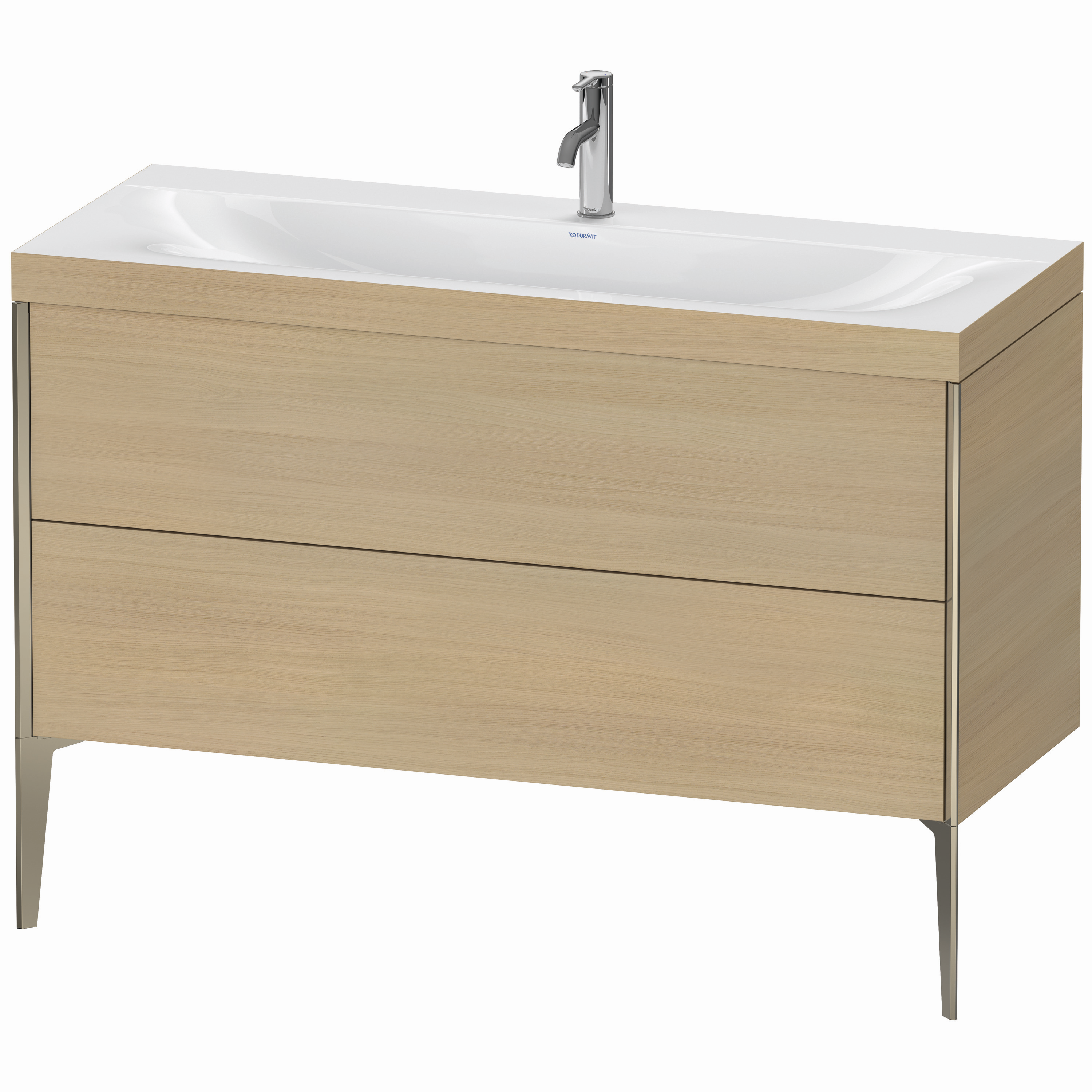 Duravit Waschtisch-Unterschrank c-bonded XViu 120x48cm, 2 Auszüge, 1 Hahnloch, champagner matt, Rahmen C, mediterrane eiche