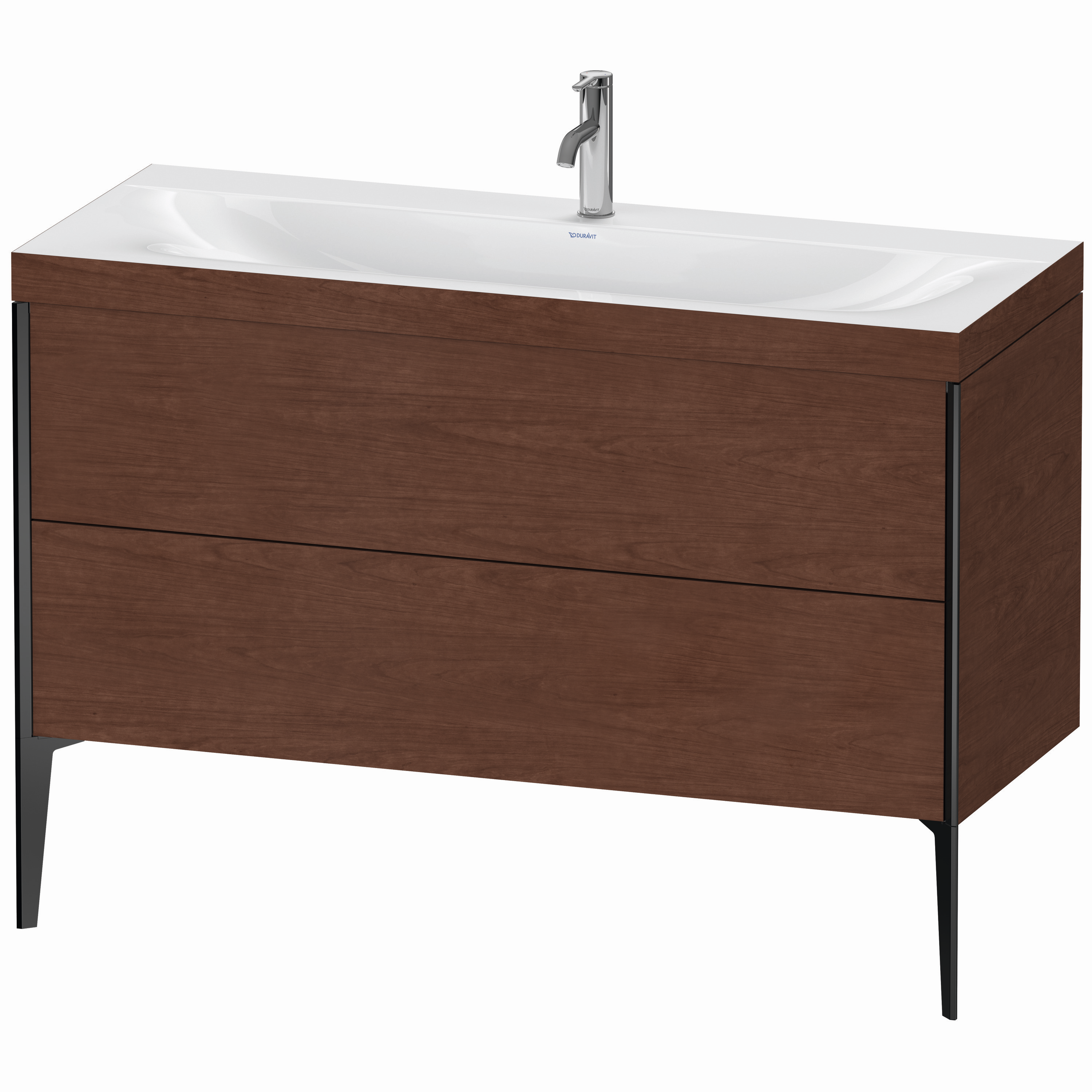 Duravit Waschtisch-Unterschrank c-bonded XViu 120x48cm, 2 Auszüge, 1 Hahnloch, schwarz matt, Rahmen C, amerikanischer nussbaum