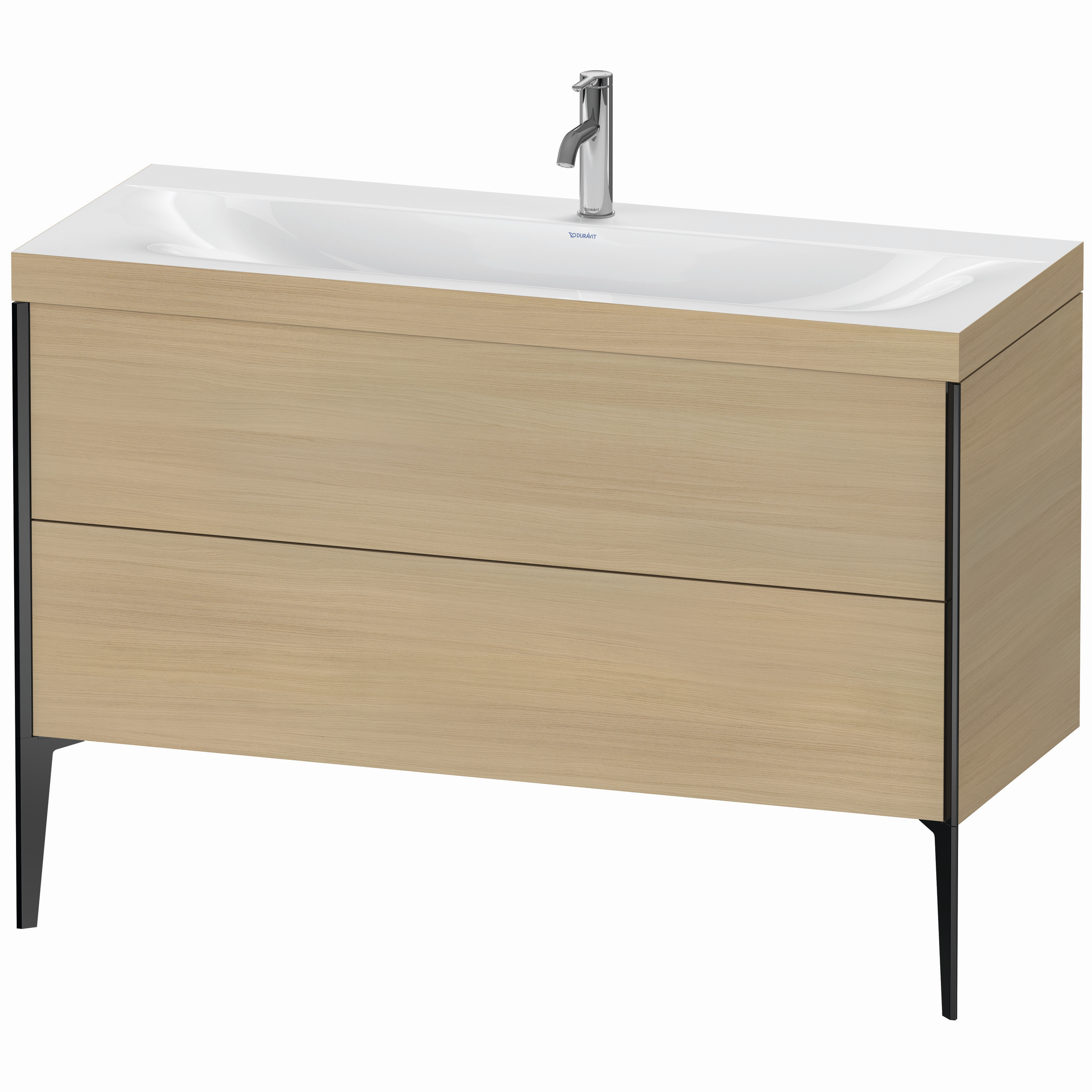 Duravit Waschtisch-Unterschrank c-bonded XViu 120x48cm, 2 Auszüge, 1 Hahnloch, schwarz matt, Rahmen C, mediterrane eiche