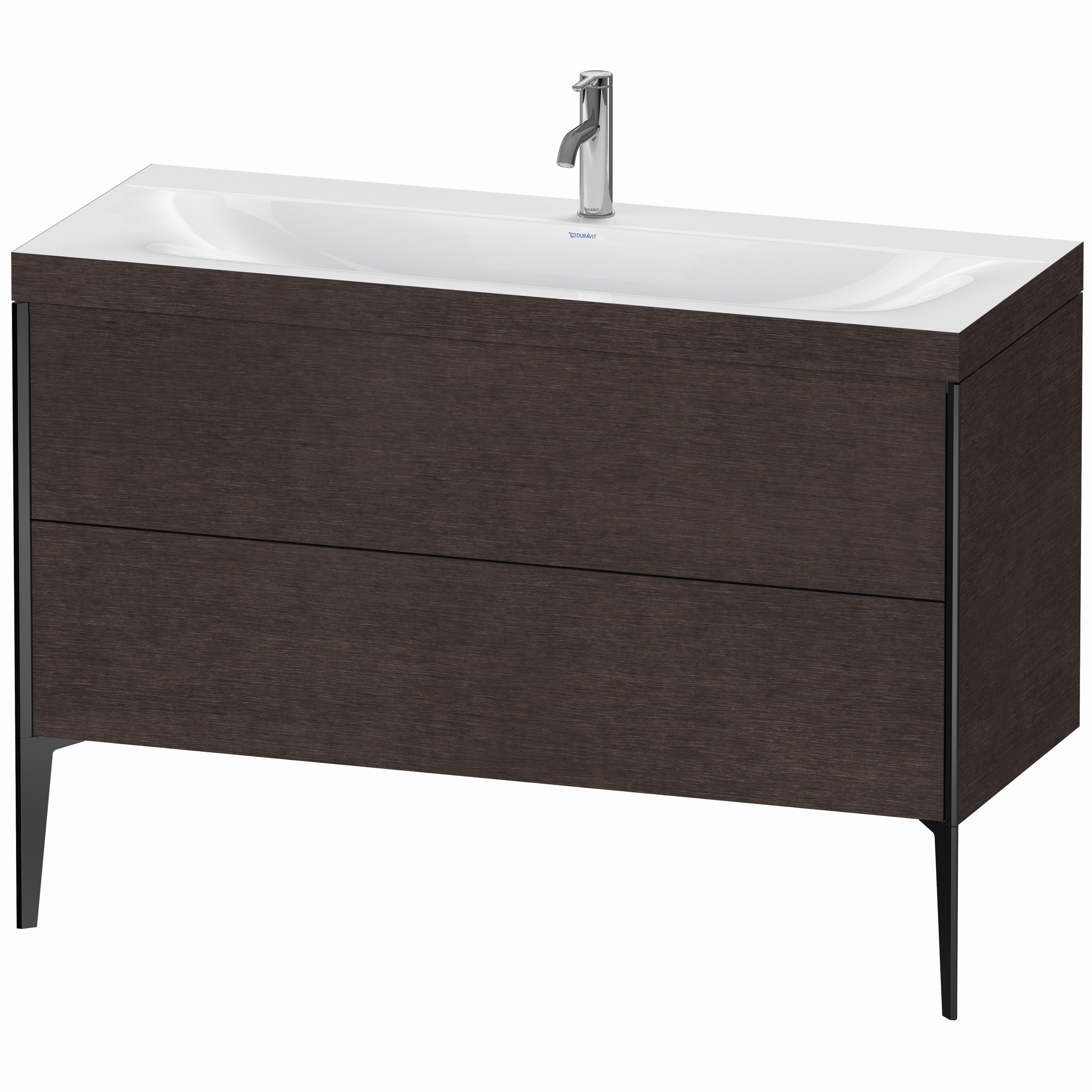 Duravit Waschtisch-Unterschrank c-bonded XViu 120x48cm, 2 Auszüge, 1 Hahnloch, schwarz matt, Rahmen C, eiche dunkel gebürstet