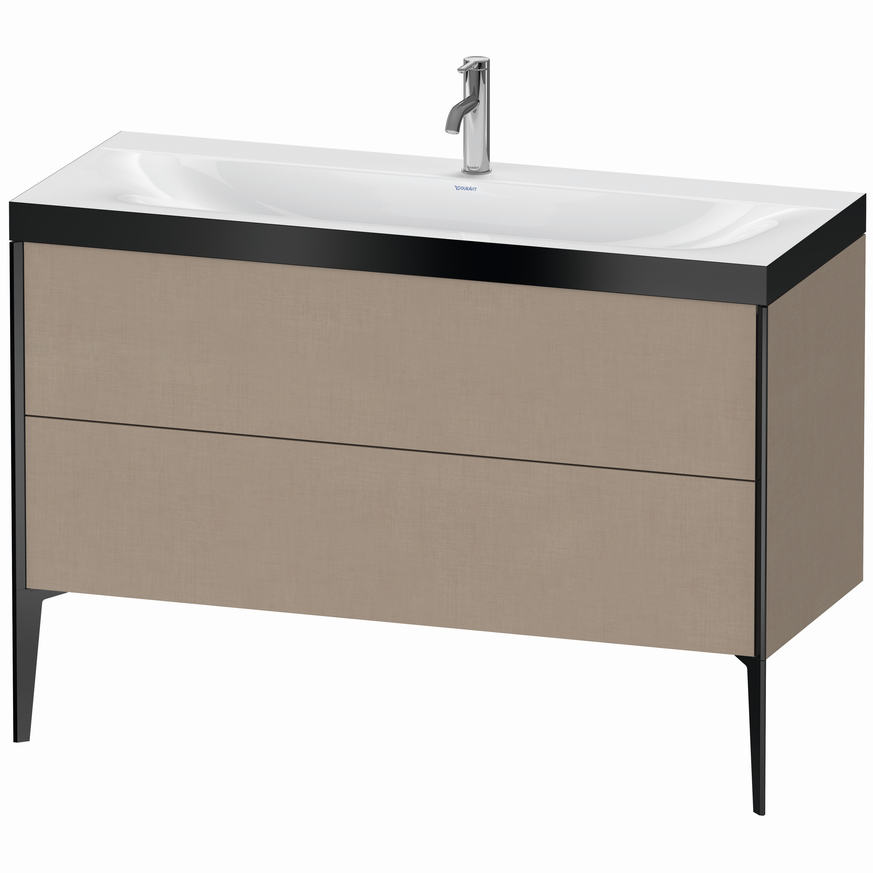 Duravit Waschtisch-Unterschrank c-bonded XViu 120x48cm, 2 Auszüge, 1 Hahnloch, schwarz matt, Rahmen P, leinen