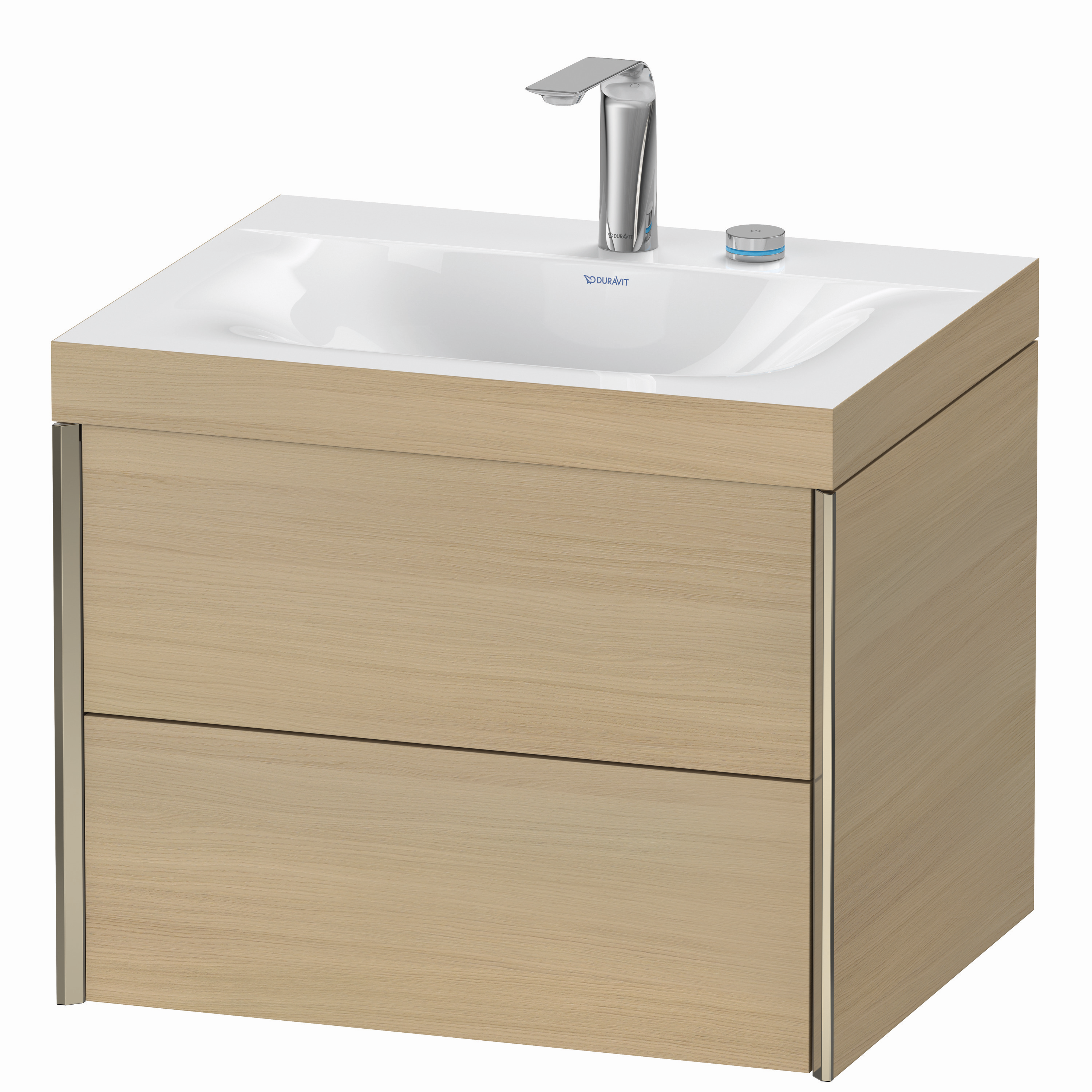 Duravit Waschtisch-Unterschrank c-bonded XViu 60x48cm, 2 Schubkästen, 2 Hahnlöcher, champagner matt, Rahmen C, mediterrane eiche