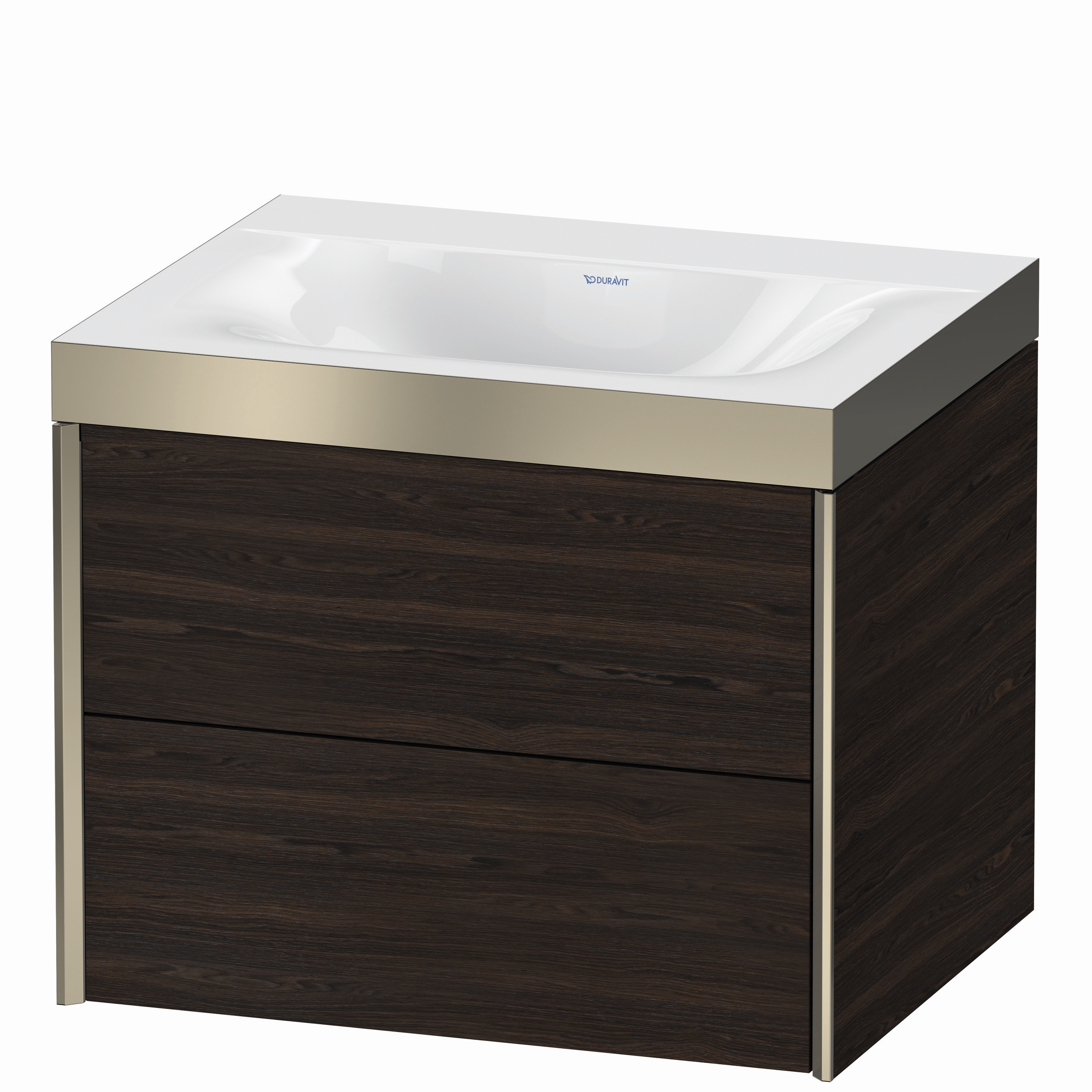 Duravit Waschtisch-Unterschrank c-bonded XViu 60x48cm, 2 Schubkästen, ohne Hahnloch, champagner matt, Rahmen P, nussbaum gebürstet