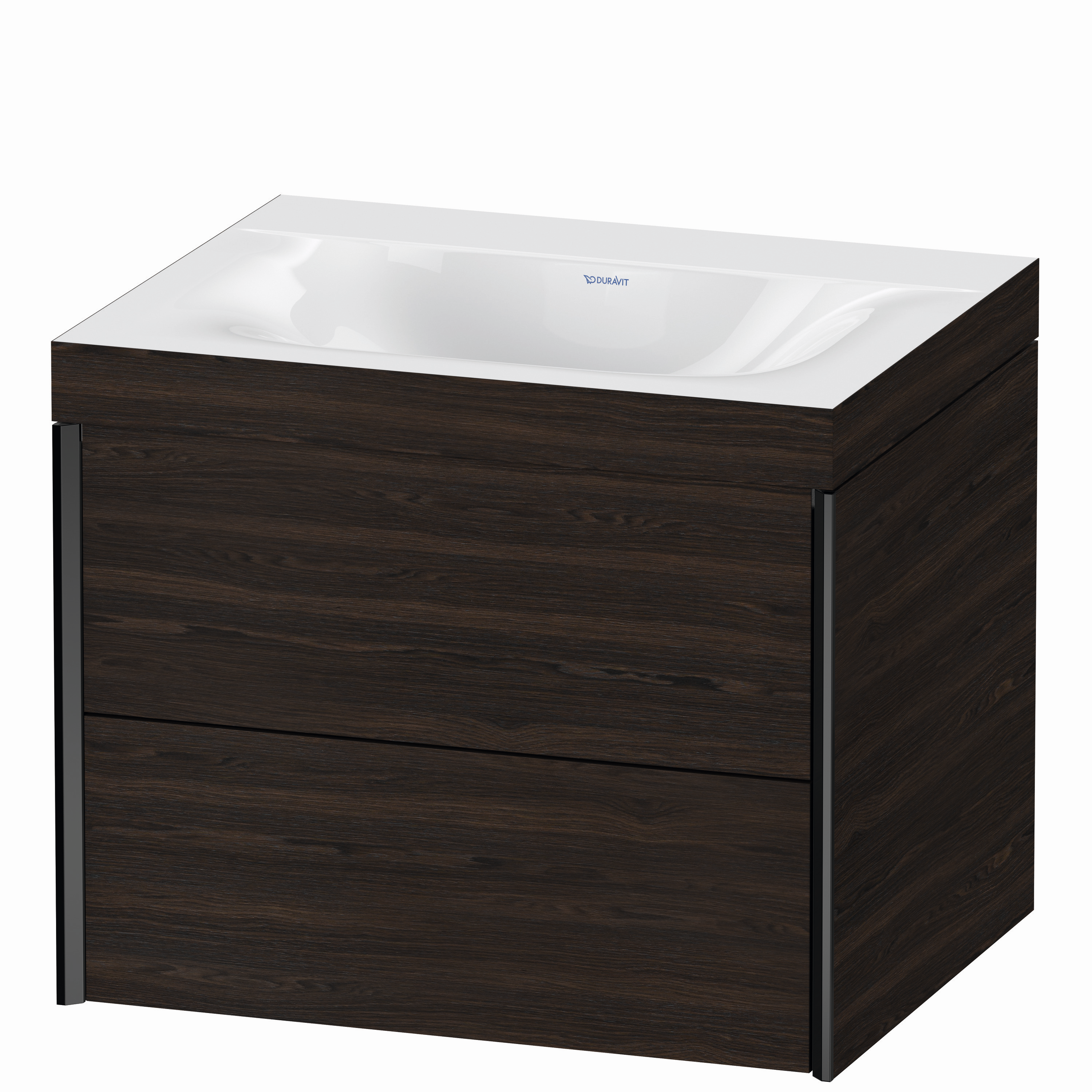 Duravit Waschtisch-Unterschrank c-bonded XViu 60x48cm, 2 Schubkästen, ohne Hahnloch, schwarz matt, Rahmen C, nussbaum gebürstet